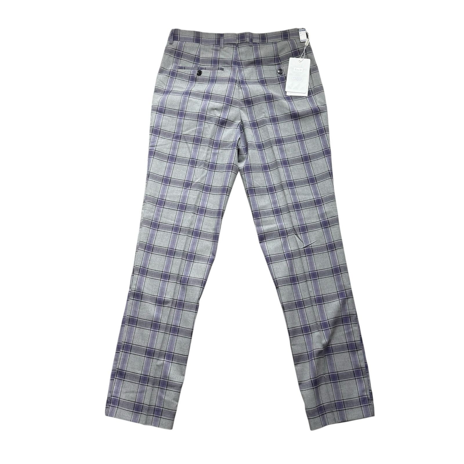 Other NWT Mens 32 Gray Purple Plaid Flat Front Casual Dress Pants Size US 32 / EU 48 - 4 Thumbnail