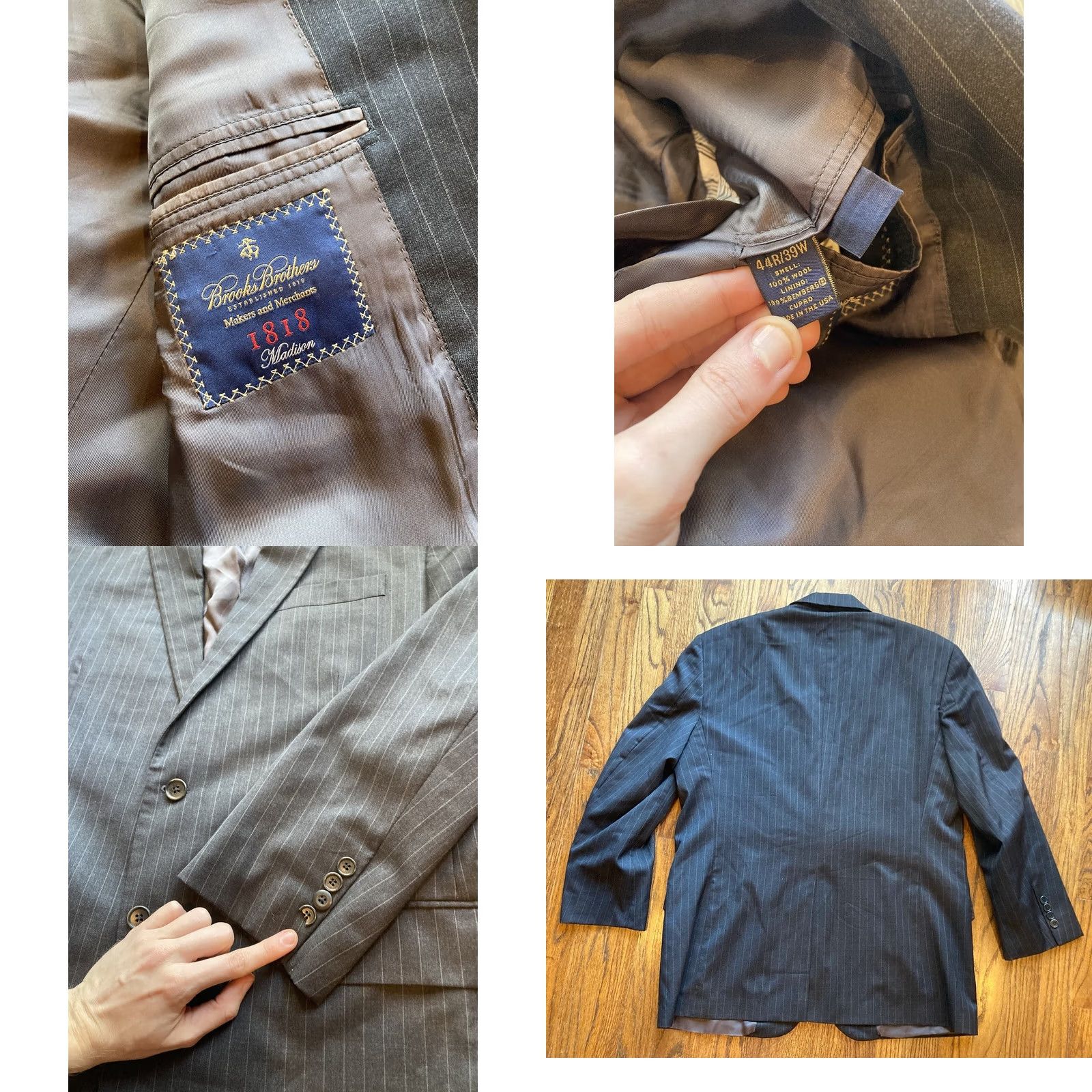 Brooks Brothers Brooks Brothers Blazer Mens 44R Wool Charcoal Gray Striped 2 Piece Classic Notch Lapel Four-Button 2 Piece Travel USA Size 44R - 8 Thumbnail