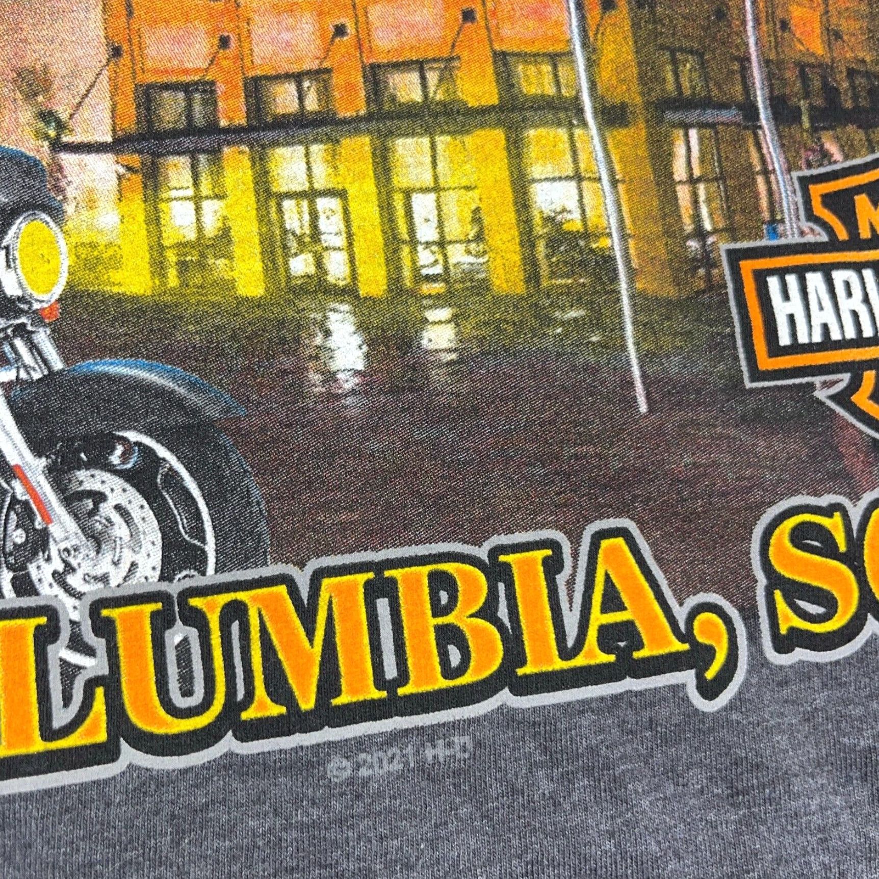 Harley Davidson Harley-Davidson Shirt Men Large Gray Tee Biker Motorcycle Thunder Tower Adult Graphic Print Short Sleeve Crew Neck Jersey Cotton 80s Retro Logo USA Size US L / EU 52-54 / 3 - 6 Thumbnail