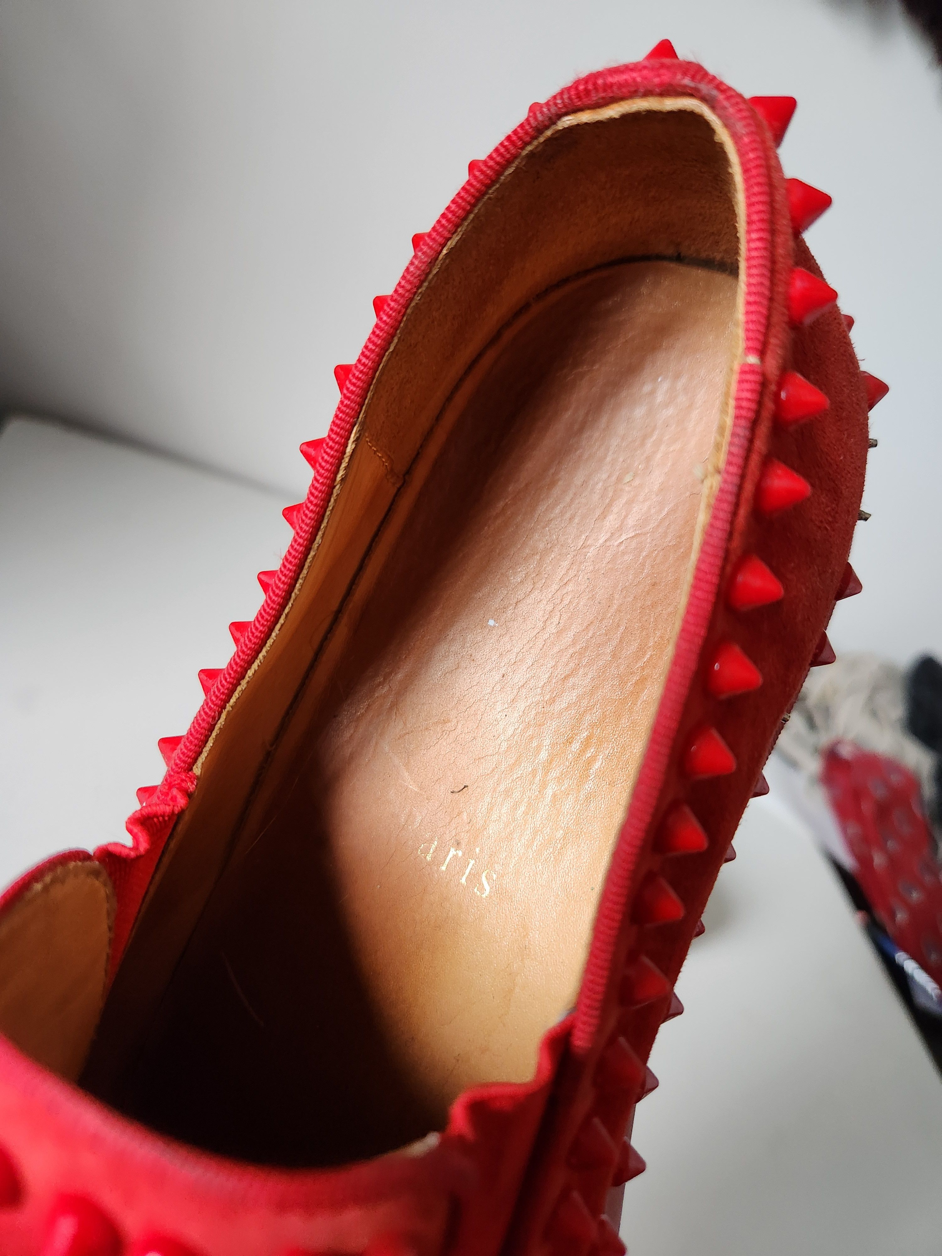 Christian Louboutin CHRISTIAN LOUBOUTIN | Pik Boat Mens Shoes Spike Slipons Red Size US 6.5 / EU 39-40 - 10 Thumbnail