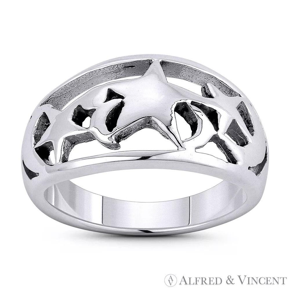 Other Star & Waxing Crescent Moon Phase Charm Ring Size ONE SIZE - 1 Preview