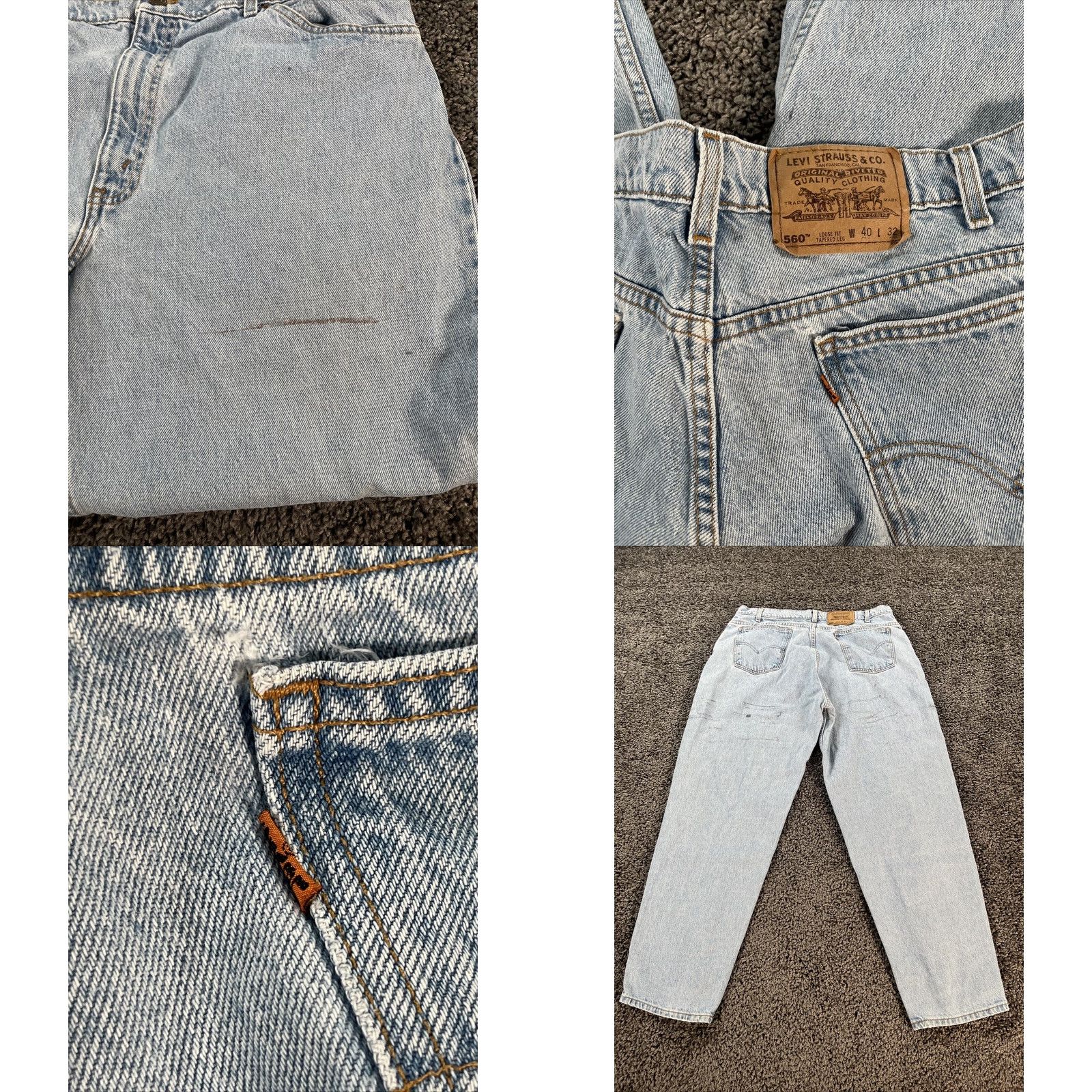 Vintage VINTAGE Levis 560 Jeans Mens 38x32 Blue 560 Loose Fit Tapered Leg Orange Tab 90s Mens jeans Blue 90s Levis Comfort Easy Care USA 5-Pocket Denim Size US 38 / EU 54 - 8 Thumbnail