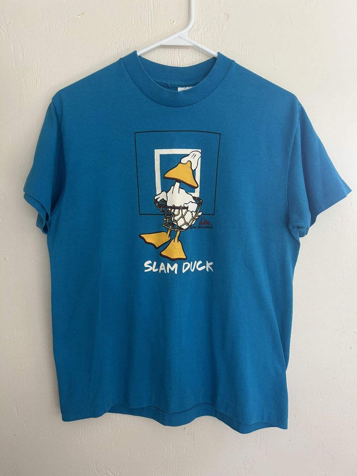 Vintage 1986 Vintage Slam Duck Hef-t by TeeJays Basketball T-shirt Size US M / EU 48-50 / 2 - 2 Thumbnail