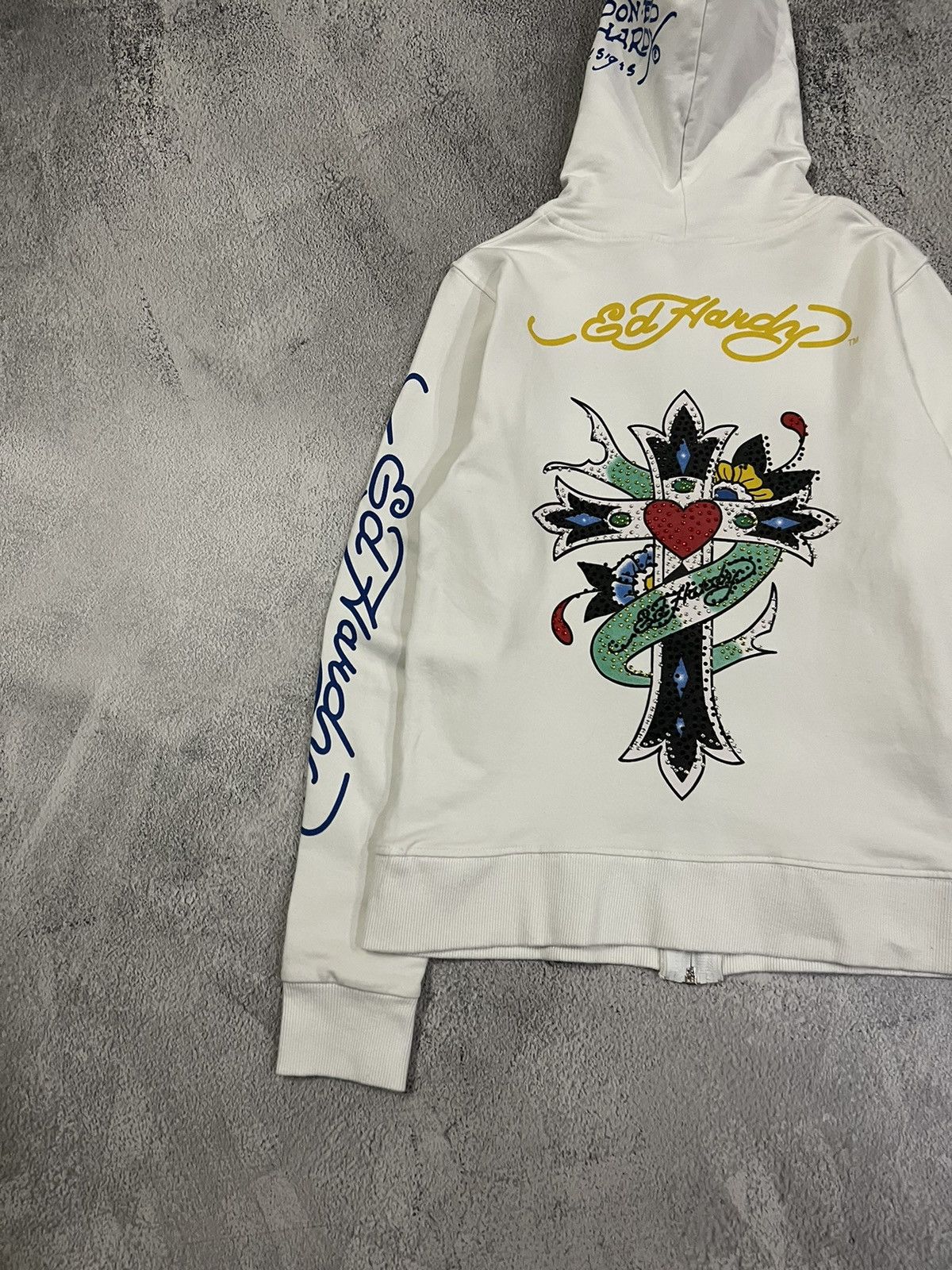 Christian Audigier × Ed Hardy × Vintage Vintage Y2k Ed Hardy 🤍 Cross Tattoo ❤️ Zip Hoodie 00’s Size S / US 4 / IT 40 - 10 Thumbnail