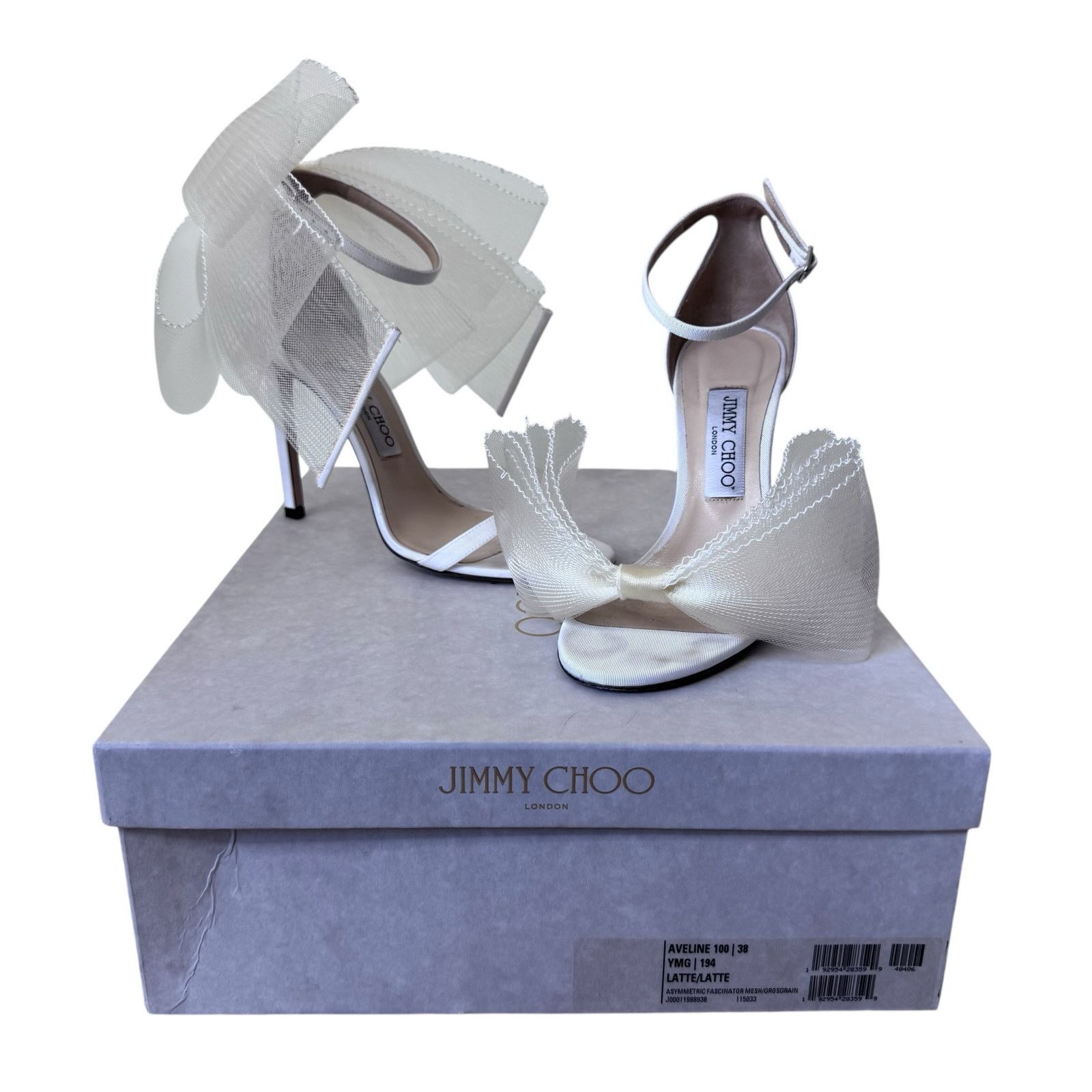 Jimmy Choo JIMMY CHOO Aveline Asymmetric Mesh/ Grosgrain Latte Heels Size US 8 / IT 38 - 1 Thumbnail