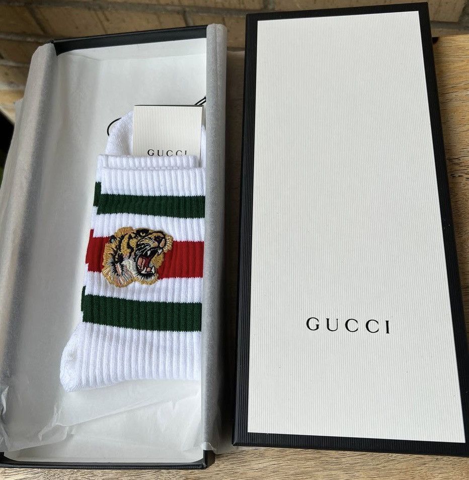 New Gucci Tiger Embroidery Stipe Mid Socks