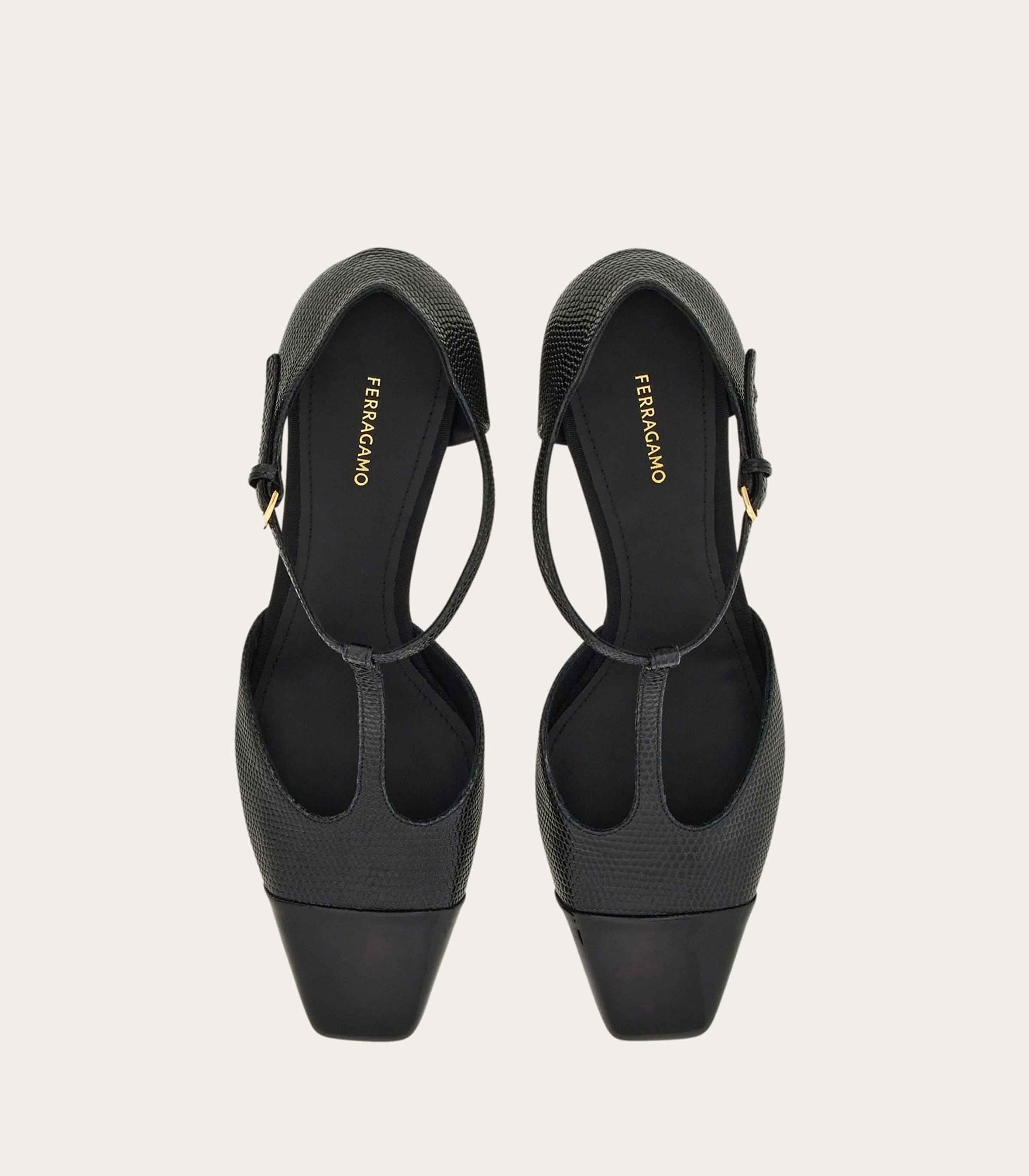 Salvatore Ferragamo o1s1rm0526 Chunky Heel T-Strap Pumps in Black Size US 8 / IT 38 - 2 Thumbnail