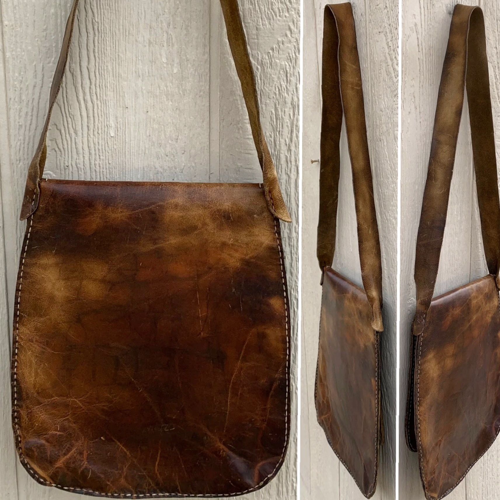 Vintage VINTAGE leather hippy shoulder bag butterfly front flap purse hippie chic boho butterfly Size ONE SIZE - 4 Thumbnail