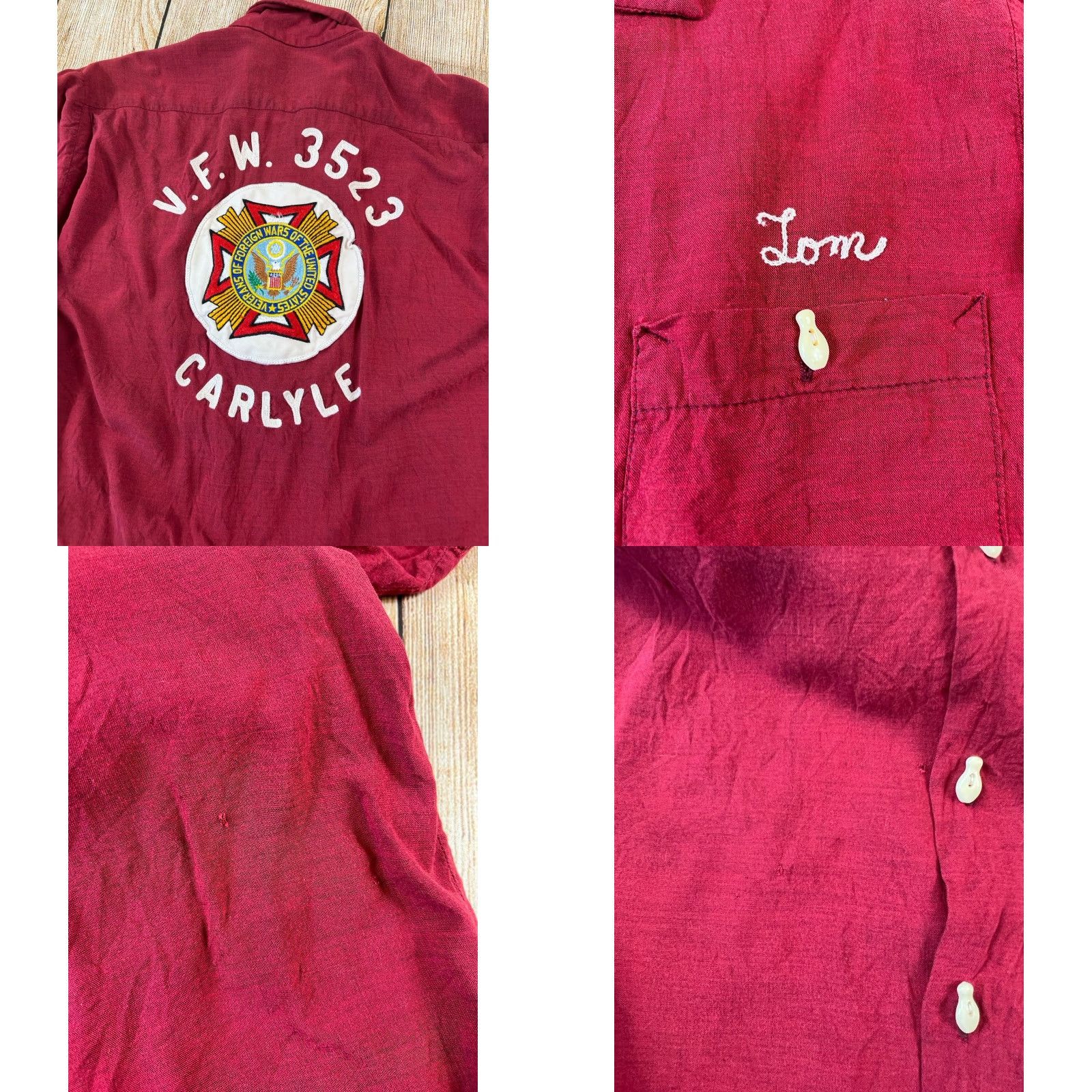 Vintage VINTAGE Air Flo Bowling Shirt Red Small Holes 1950s Cotton Blend Button Shirt M Short Sleeve Mens Size US M / EU 48-50 / 2 - 8 Thumbnail