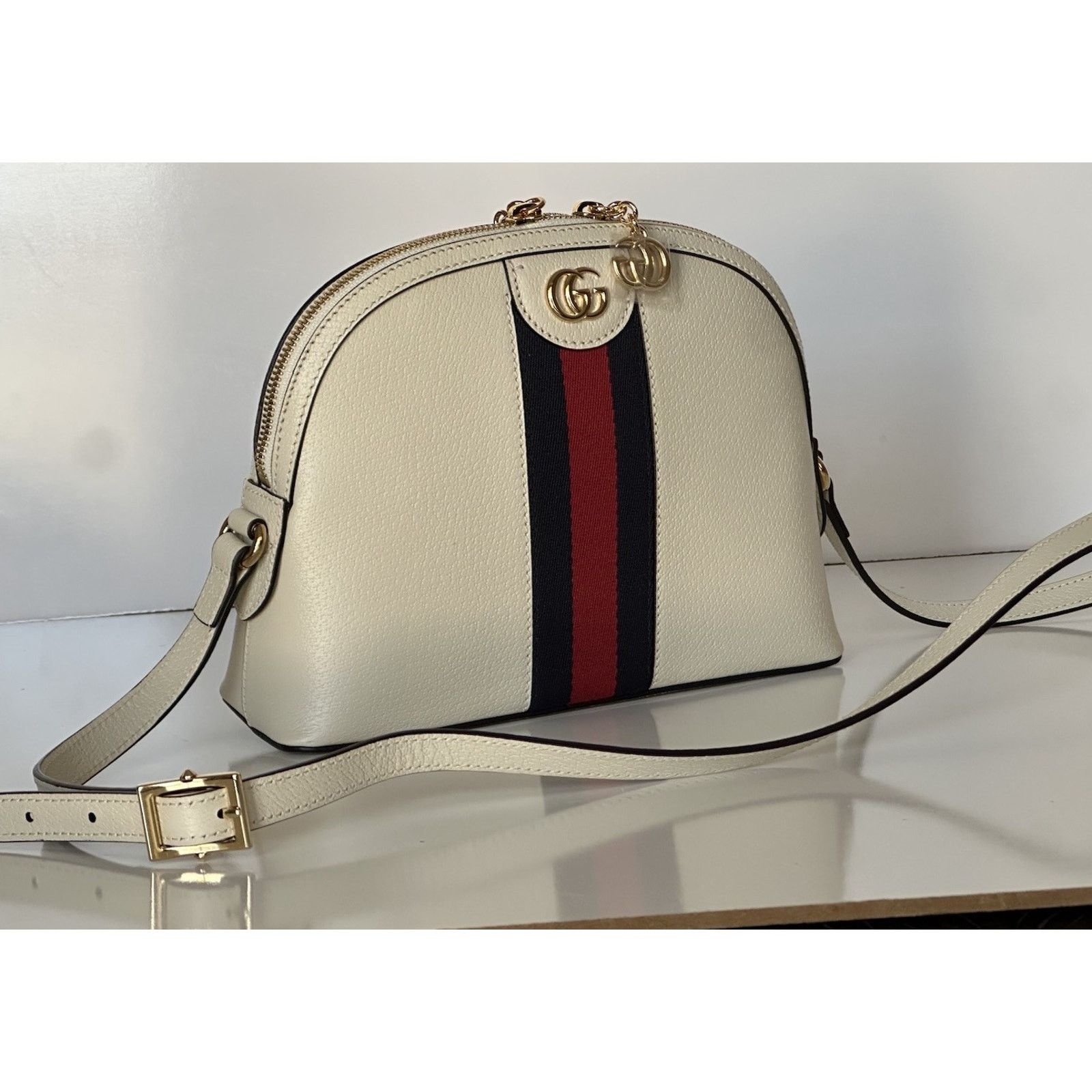 Gucci Gucci Ophidia Leather GG Web White Small Shoulder Bag 719881 Size ONE SIZE - 3 Thumbnail