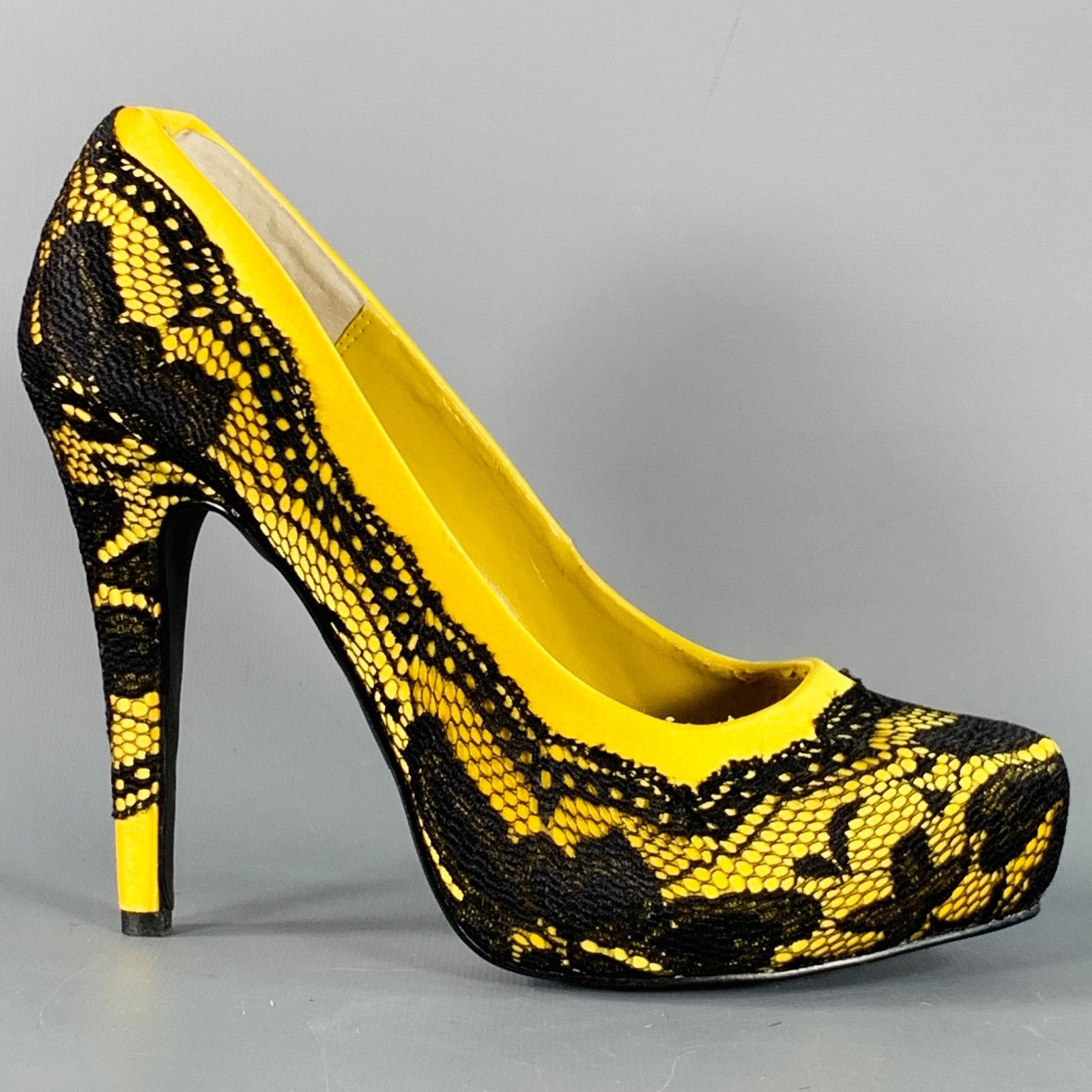 Other Size 6.5 Victoria Black Yellow Lace Stiletto Pumps Size US 6.5 / IT 36.5 - 2 Thumbnail