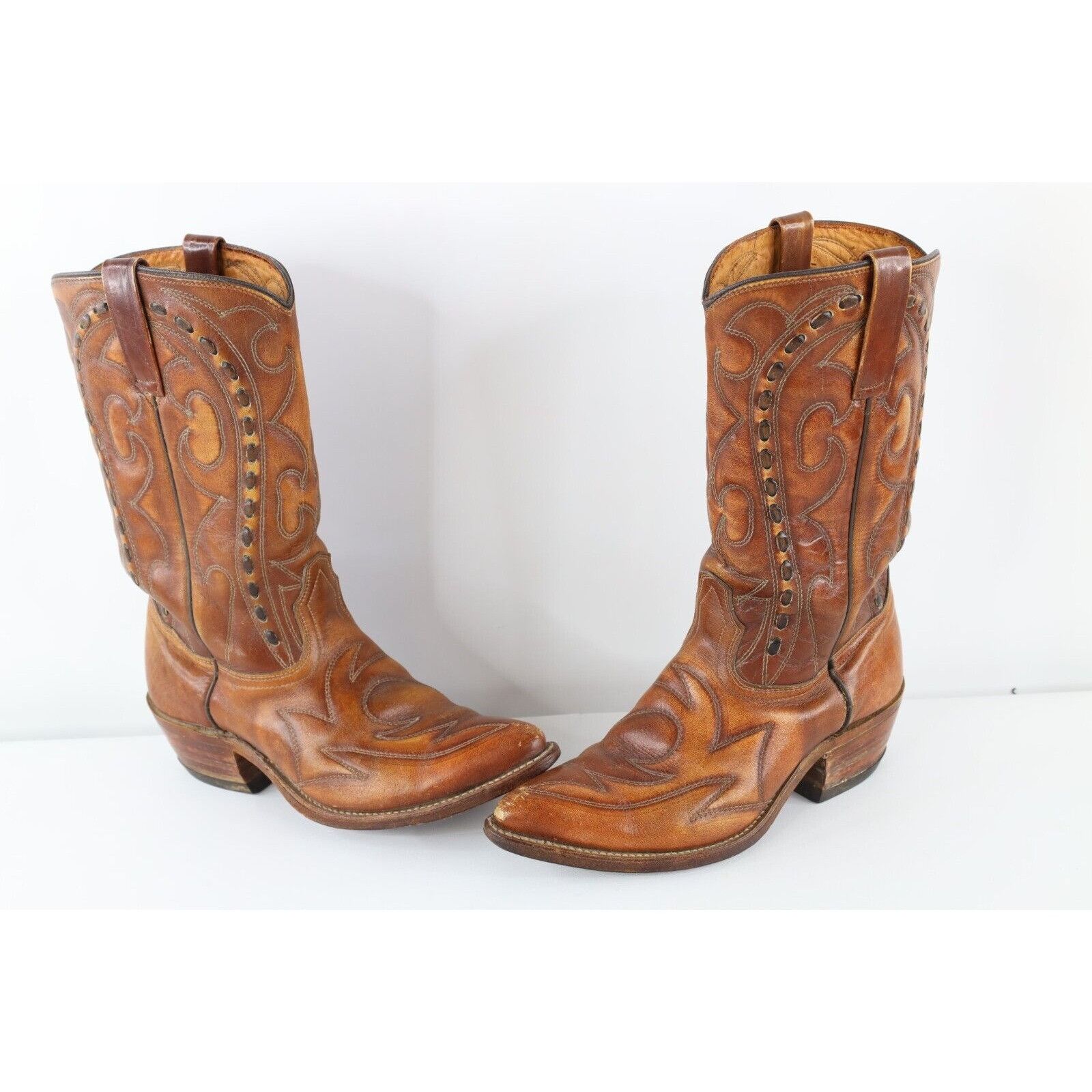 image of 90's Durango West Leather Tribal Cowboy Boots in Brown, Men's (Size 8)