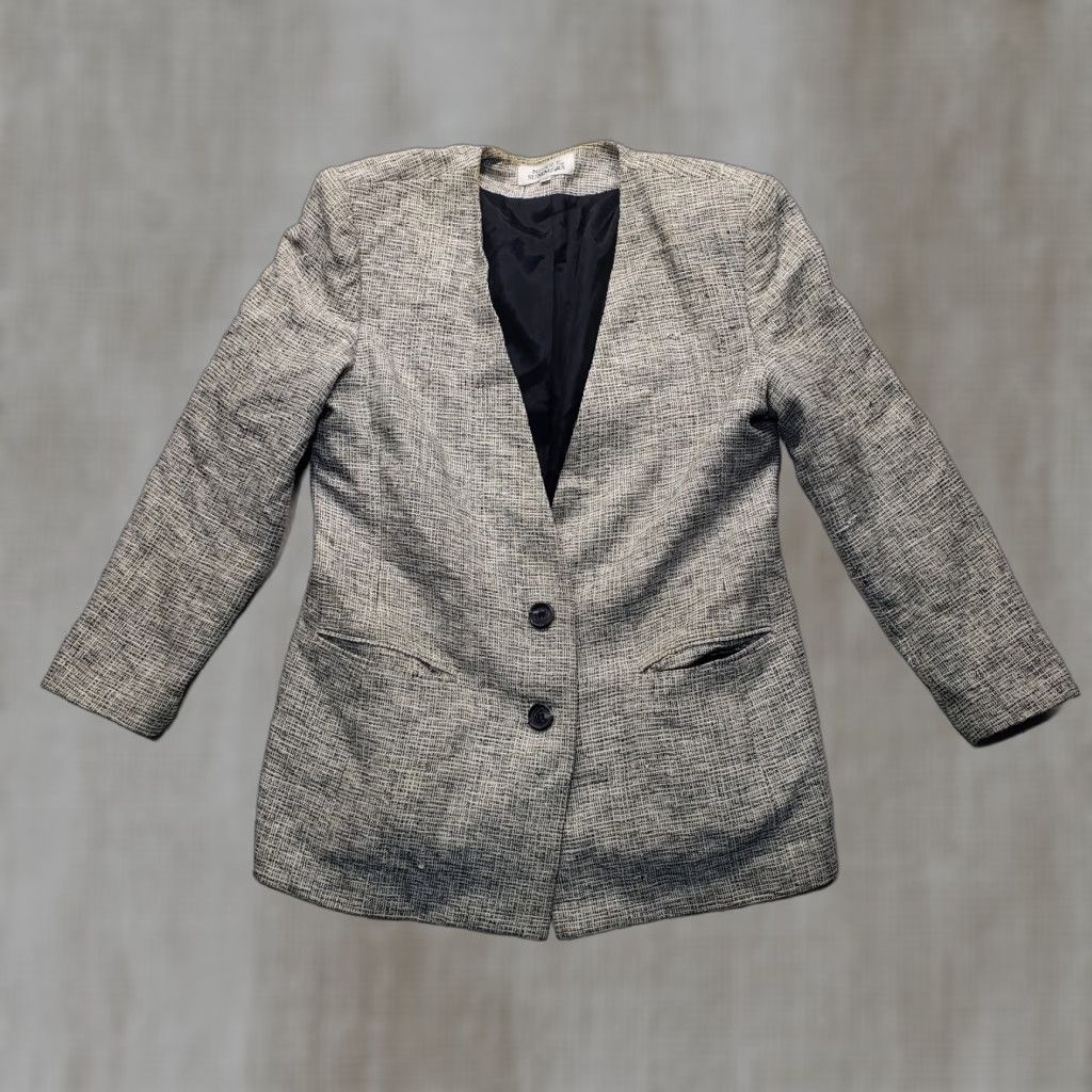 Nicole Farhi NICOLE FARHI Blazer Women Gray Tweed Size 12 Vintage No Jacket Coat Open Shoulder Pads Smart Casual - 12 | Adult Womens Size XL / US 12-14 / IT 48-50 - 1 Thumbnail