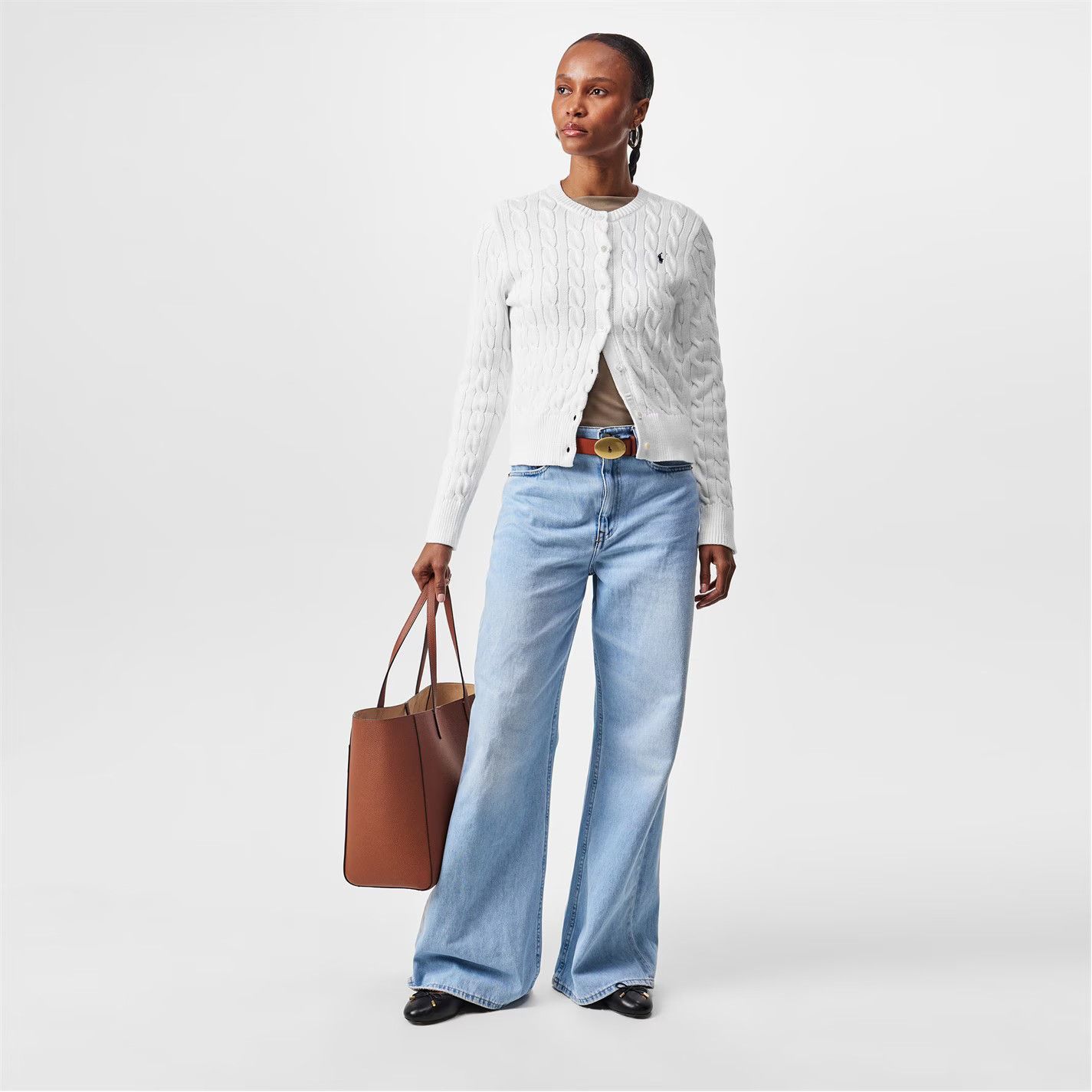 Polo Ralph Lauren o1g2r1mq0825 Stretch Cotton Crewneck Cardigan in White Size L / US 10 / IT 46 - 5 Thumbnail