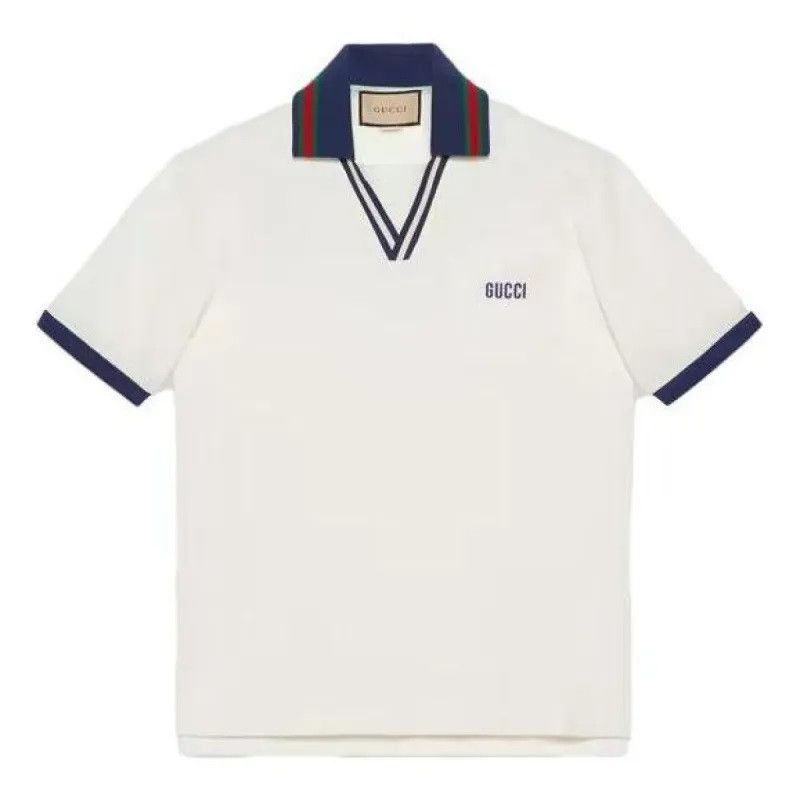 Gucci Gucci Ecru Web Collar Polo Shirt Size US XXL / EU 58 / 5 - 6 Thumbnail