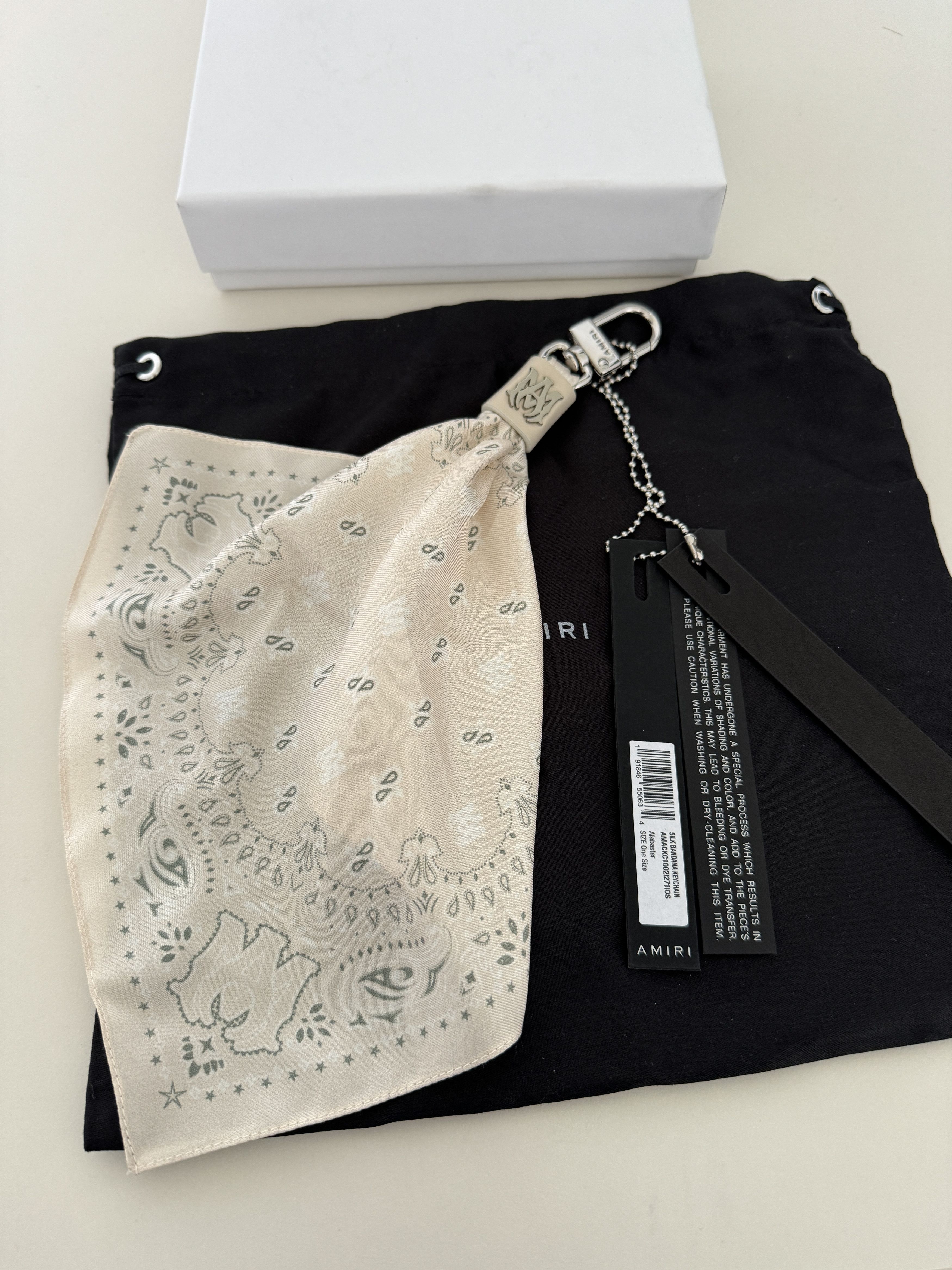 image of Amiri Silk Bandana Keychain (Alabaster) New $295, Men's