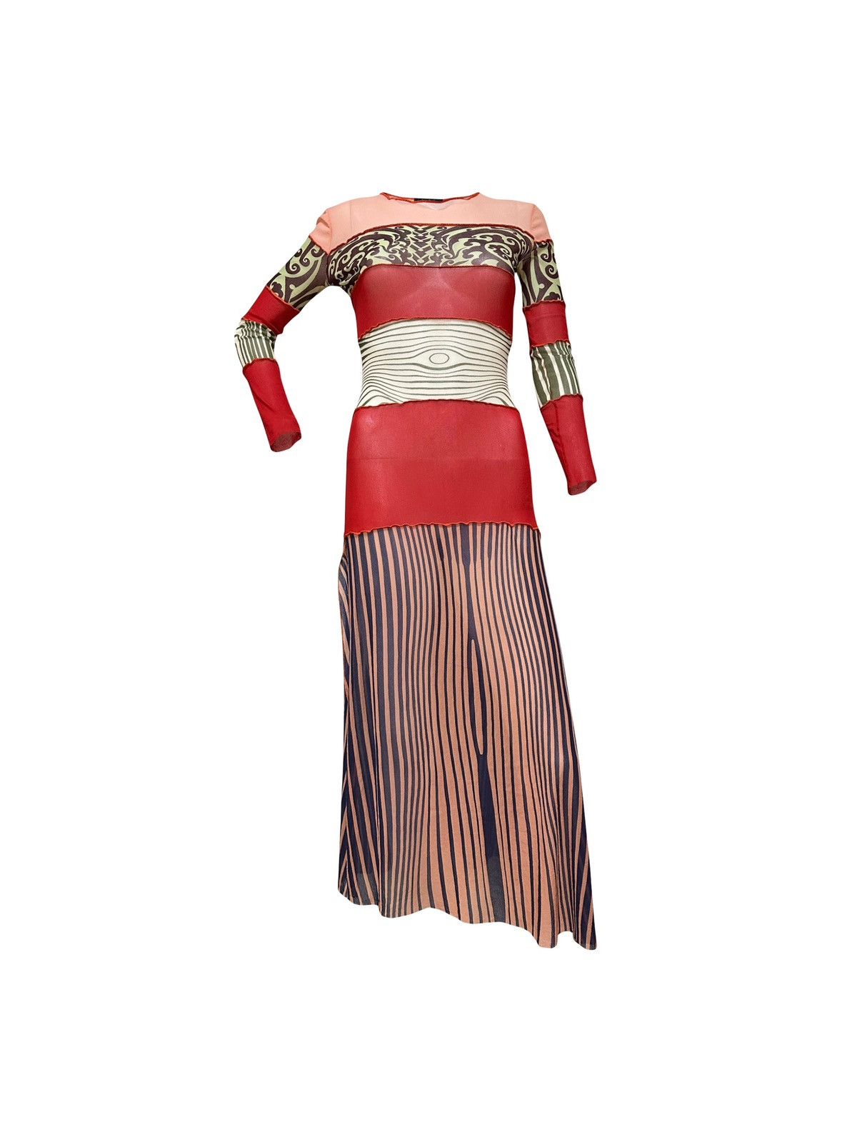 image of Jean Paul Gaultier S/s 1996 Cyberbaba Optical Illusion Dress in Red, Women's (Size Small)