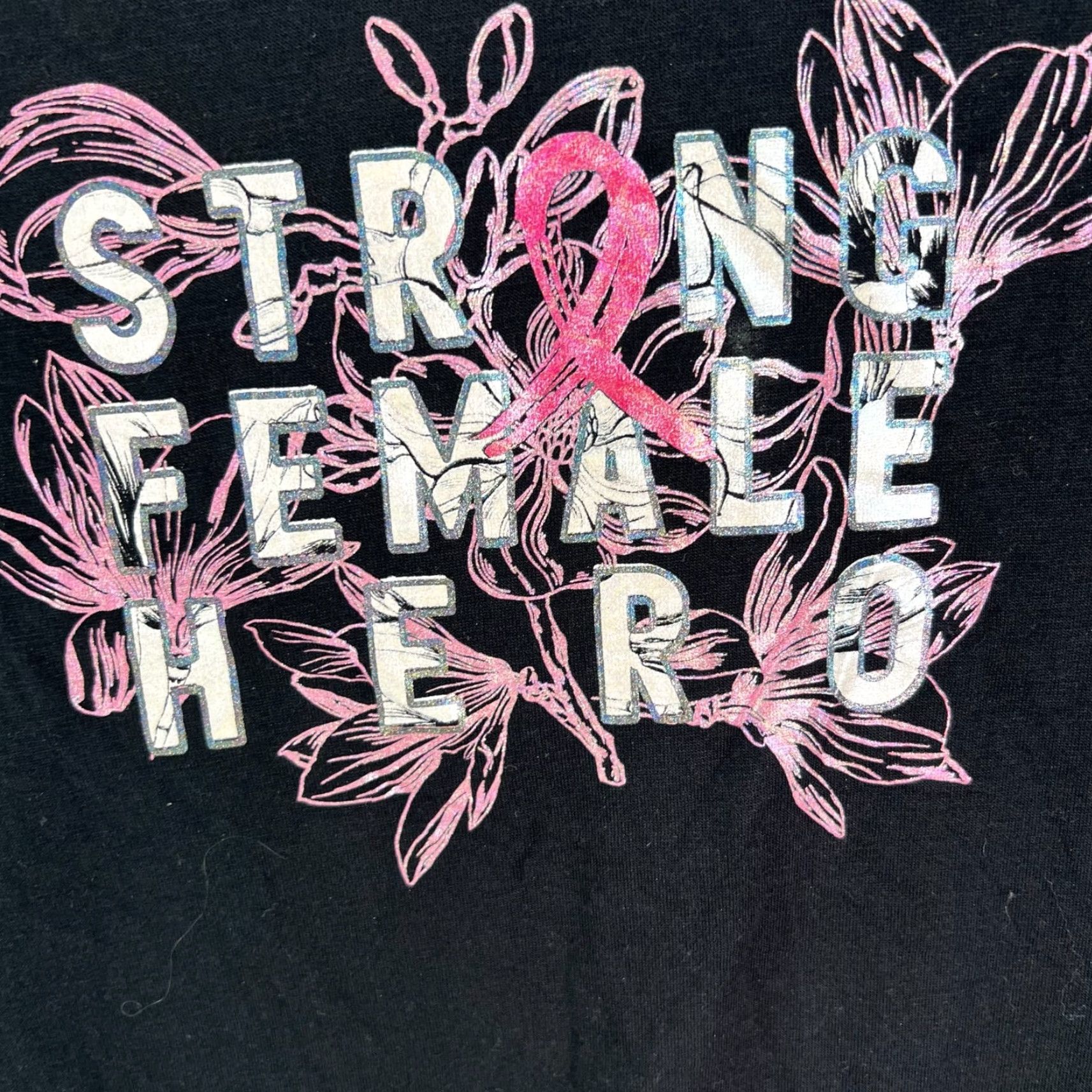 Olive LIVE BREATHE FIGHT T-Shirt Women Black L Size 100% Cotton Floral Chambray Crew Neck Long Sleeve Strong Female Hero Pink Accent Women’s Tee Size L / US 10 / IT 46 - 2 Thumbnail
