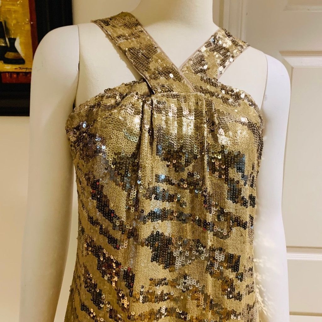 Rachel Zoe Rachel Zoe Gold Sequinned Halter Dress Size M Size M / US 6-8 / IT 42-44 - 3 Thumbnail