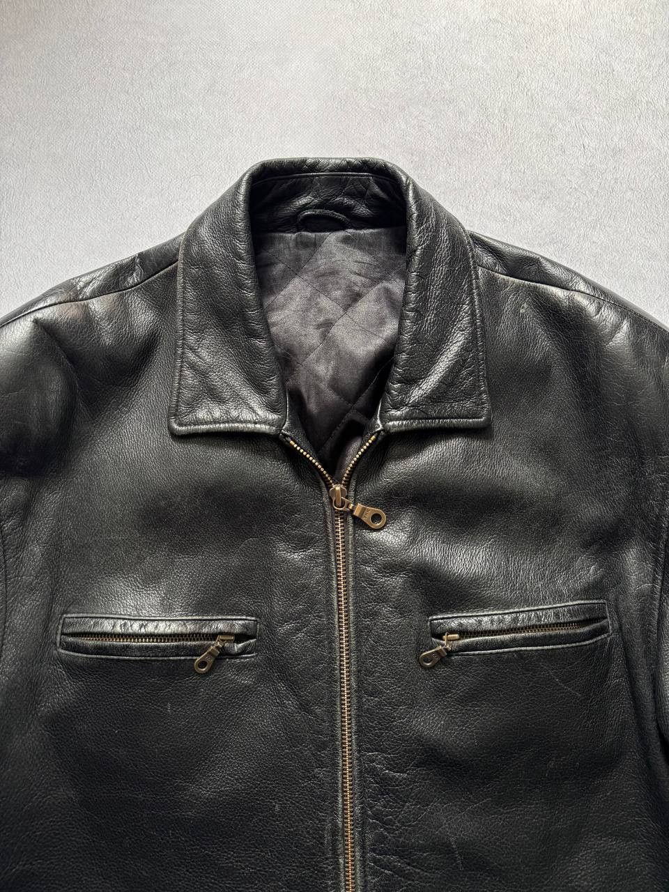 Genuine Leather Vintage Black Leather Jacket Heavyweight Zip Up Biker Bomber Size US XL / EU 56 / 4 - 5 Thumbnail