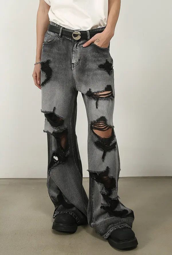 Japanese Brand Komura x Arai Straight-leg ripped wide-leg jeans Size US 32 / EU 48 - 4 Thumbnail