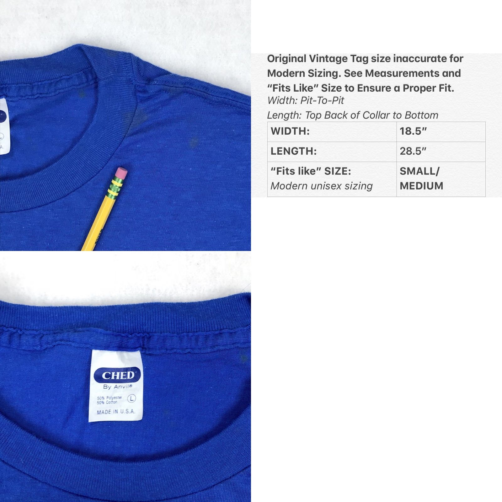 Vintage VINTAGE Ched BLANK T-Shirt SMALL/MEDIUM BLUE single stitch 80s PAPER THIN Mens Size US S / EU 44-46 / 1 - 8 Thumbnail