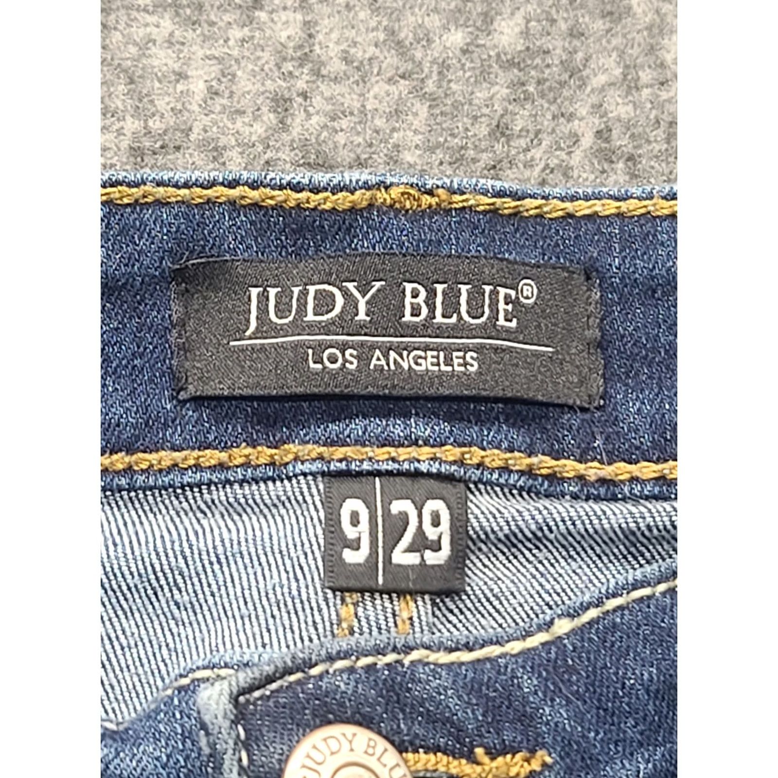 Vintage Judy Blue Jeans Womens 29x33 Straight Fit Ankle Mid Rise Distressed Raw Hem Denim Blue Jeans Size 29" - 2 Thumbnail