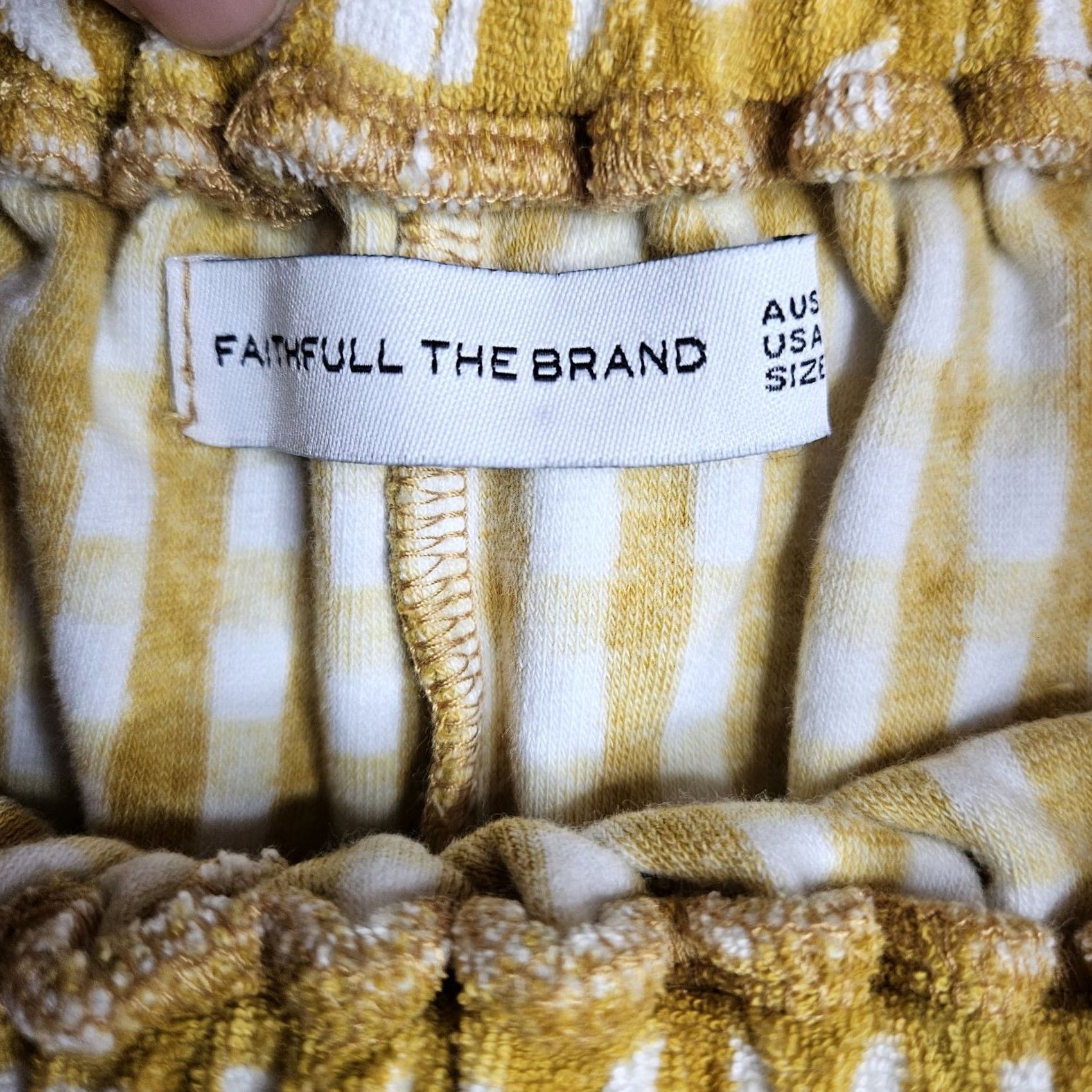 Vintage FAITHFULL THE BRAND Gingham Yellow White Terry Shorts Women's Elastic Waist Sz S Size 28" / US 6 / IT 42 - 3 Thumbnail