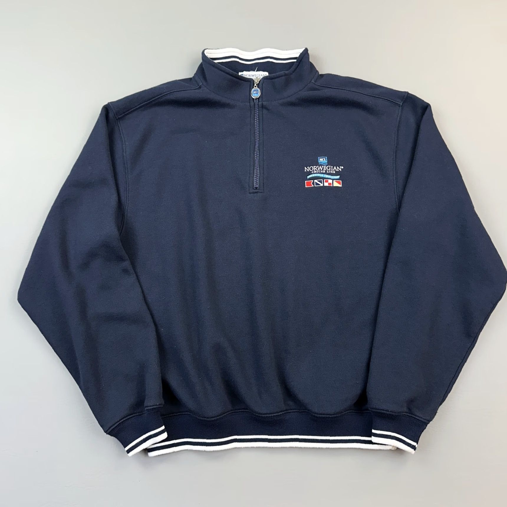 Vintage Norwegian Cruise Line Sweater Mens S/M Navy Fleece 1/4 Zip Pullover Embroidered Size US M / EU 48-50 / 2 - 2 Thumbnail