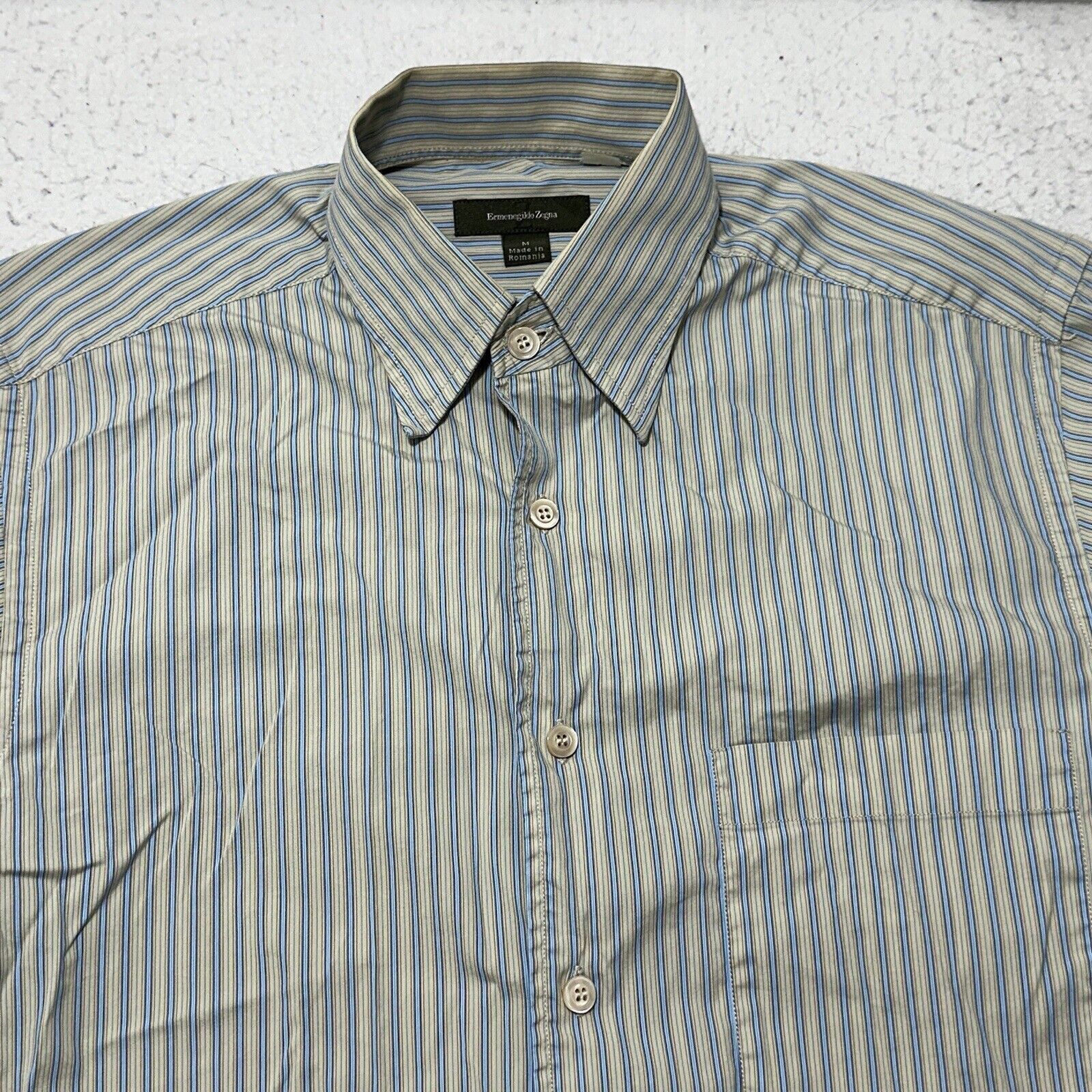 Ermenegildo Zegna Ermenegildo Zegna Medium Button Down Dress Shirt Blue Green Size US M / EU 48-50 / 2 - 2 Thumbnail