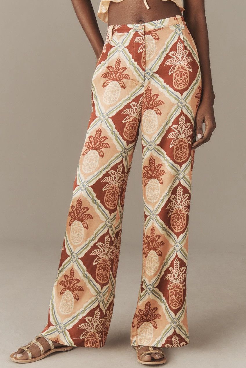 Farm Rio Farm Rio Pineapple Wide-Leg Pants, Size M Size 30" / US 8 / IT 44 - 3 Thumbnail