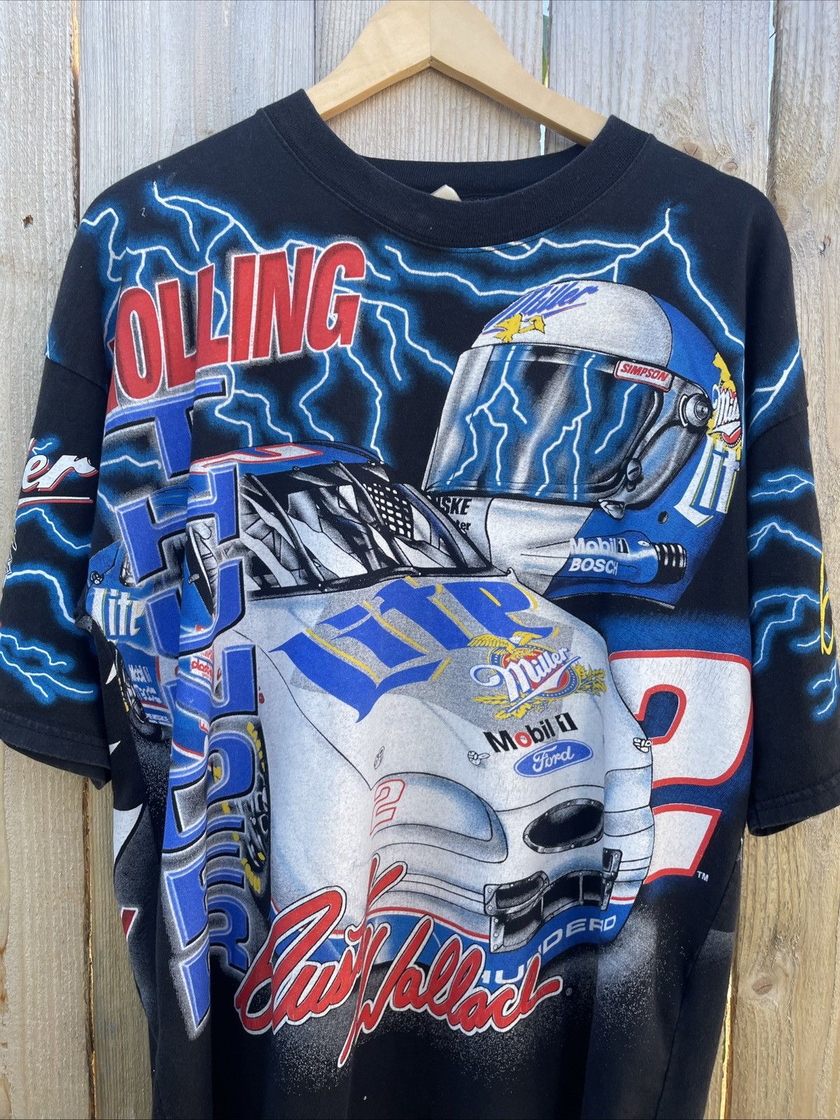 Vintage Vintage 1997 Rusty Wallace Miller Lite All Over Print NASCAR Size US L / EU 52-54 / 3 - 3 Thumbnail