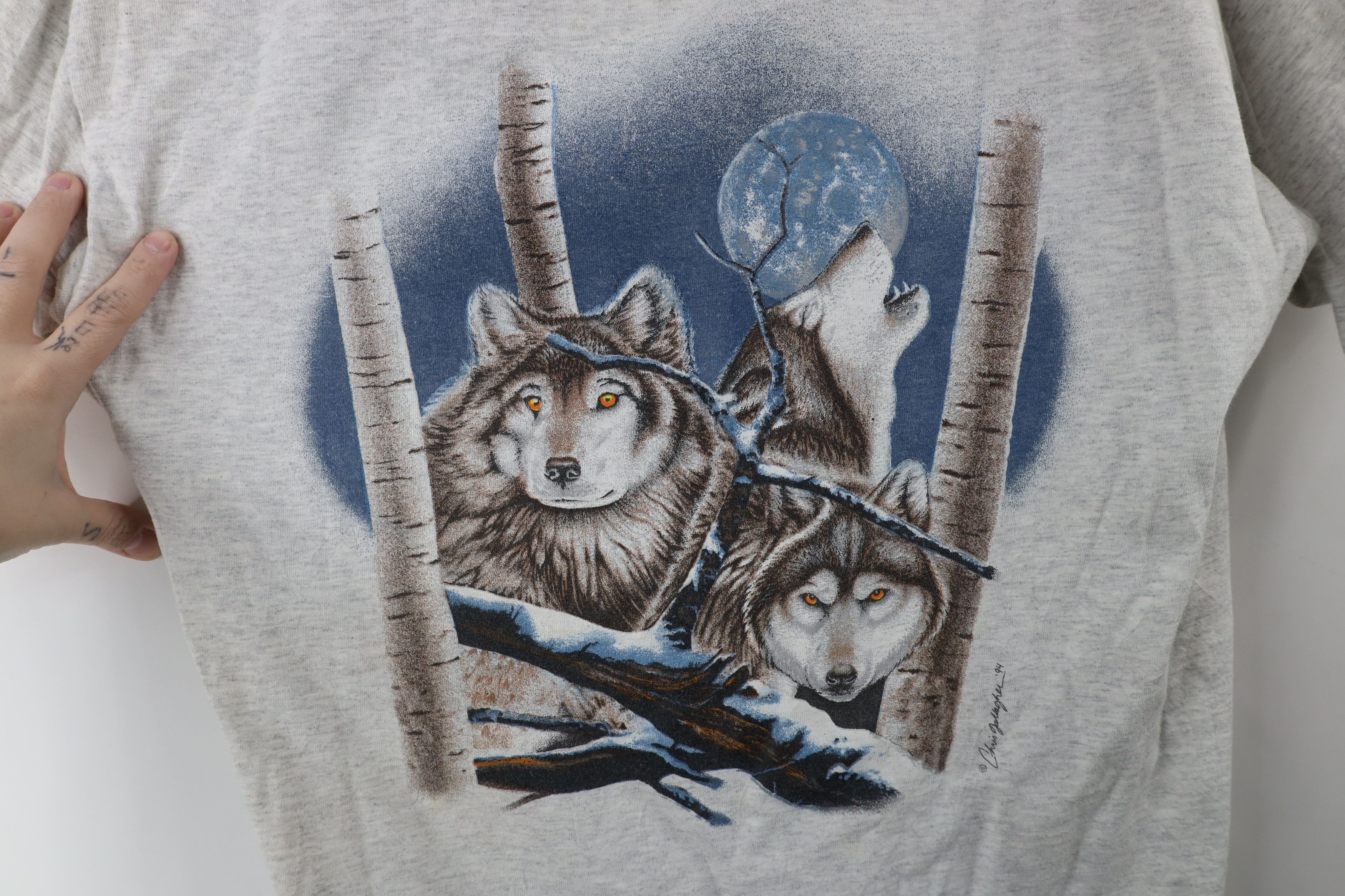 Vintage Vintage 90s Streetwear Wolf Moon Short Sleeve T-Shirt USA Size US L / EU 52-54 / 3 - 4 Thumbnail