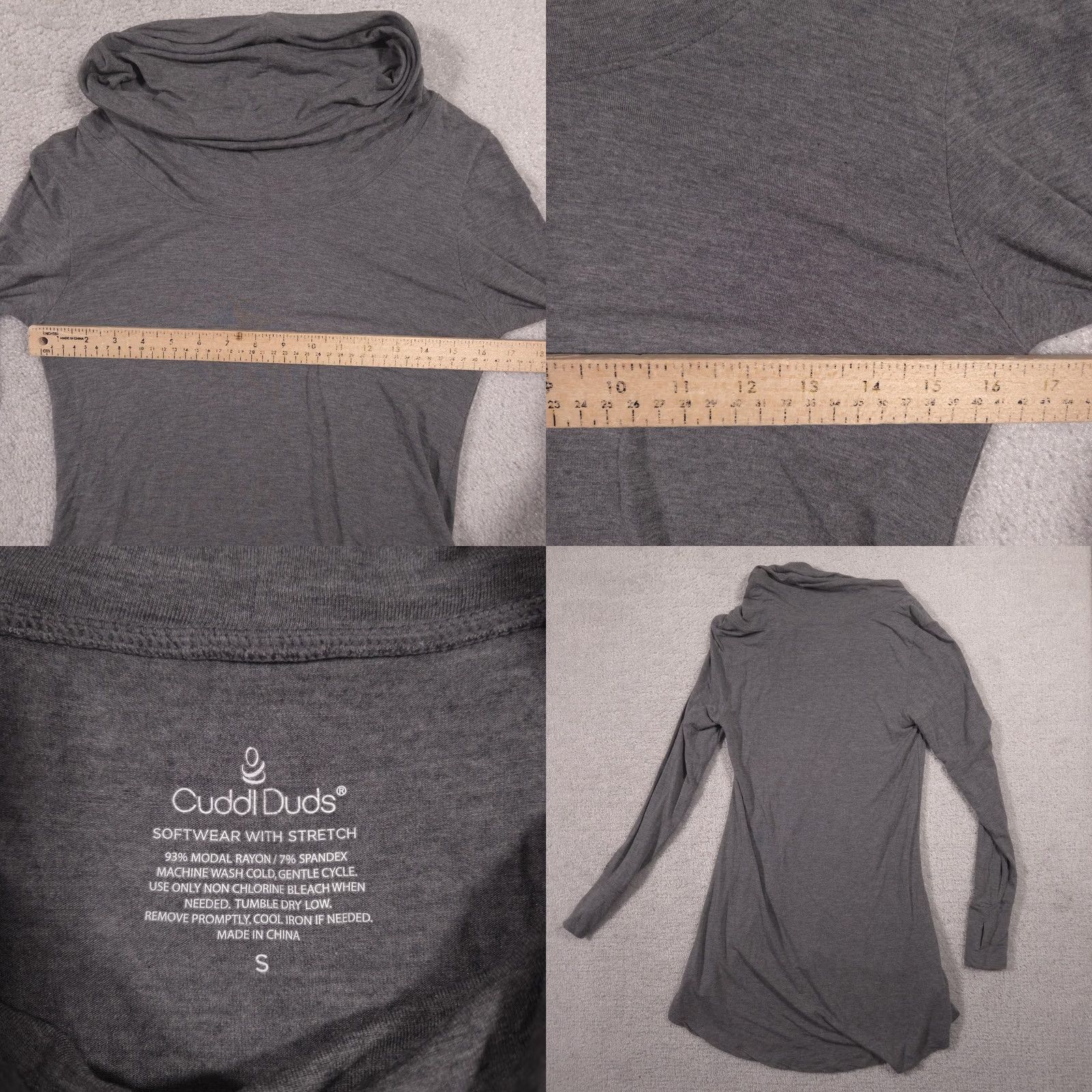 Vintage Cuddl Duds Shirt Womens Small Gray Cowl Neck Long Sleeve Tunic Top Stretch Size S / US 4 / IT 40 - 8 Thumbnail