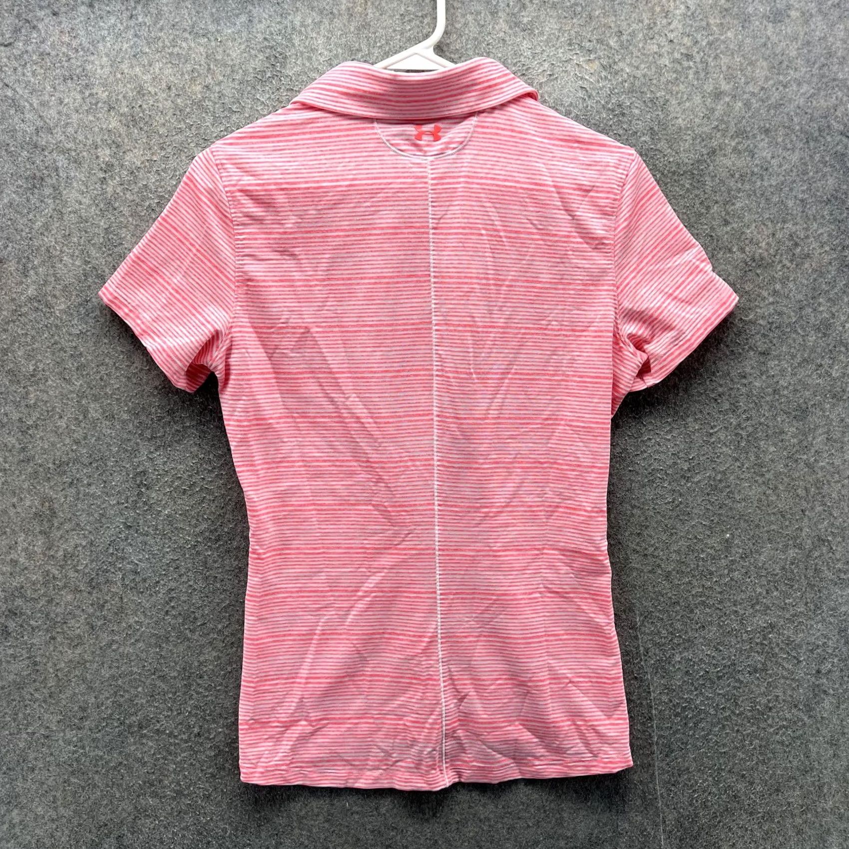 Under Armour Under Armour Polo Shirt Womens M Pink Stripe HeatGear Golf Stretch Top Size M / US 6-8 / IT 42-44 - 7 Thumbnail