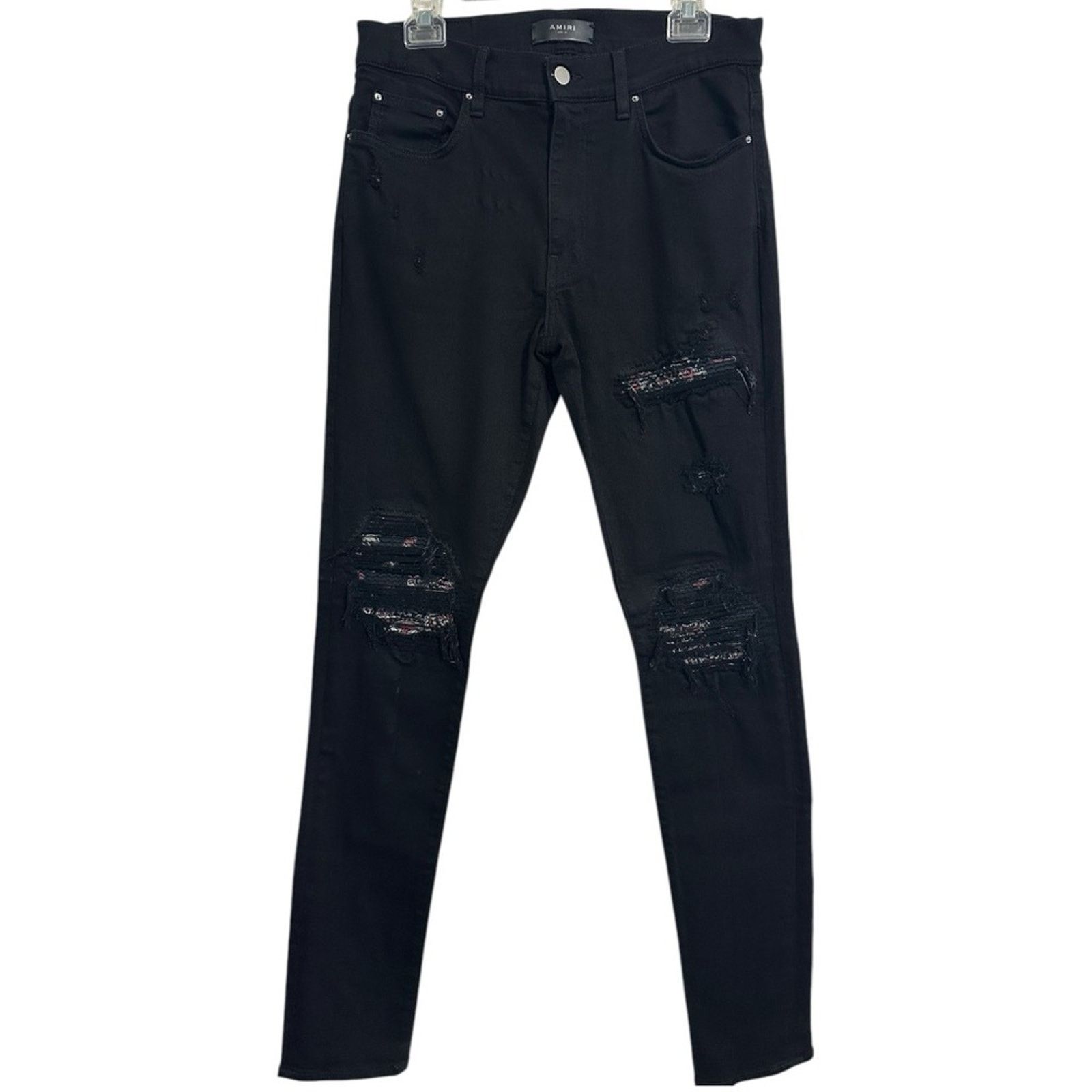 Amiri MX1 Bandana Ripped Patch Jeans Jet Black Denim size 33 #126 Size US 33 - 3 Thumbnail