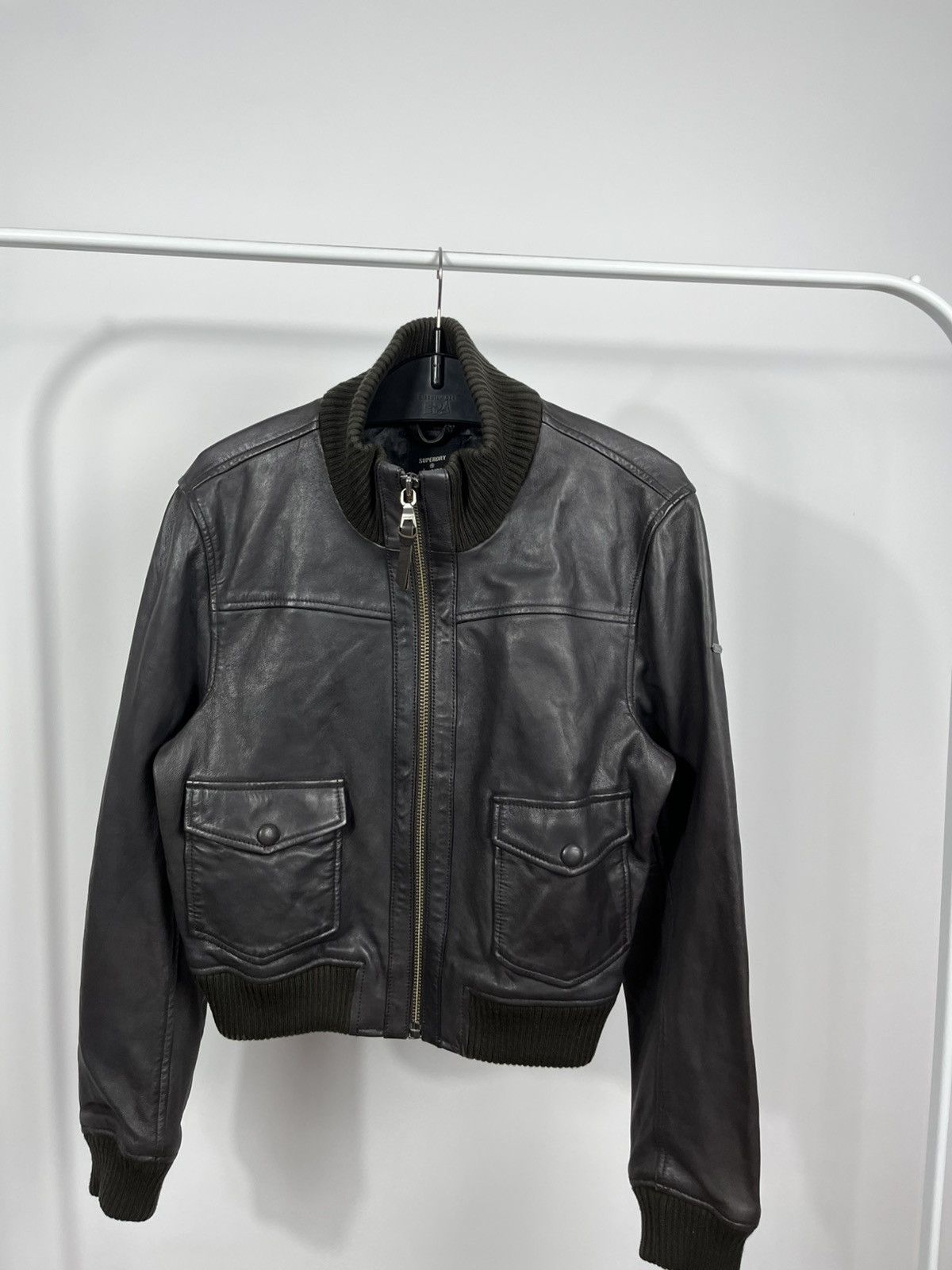 Superdry Superdry Studios Lamb Leather Bomber Jacket Rib Biker EU42 Size M / US 6-8 / IT 42-44 - 2 Thumbnail