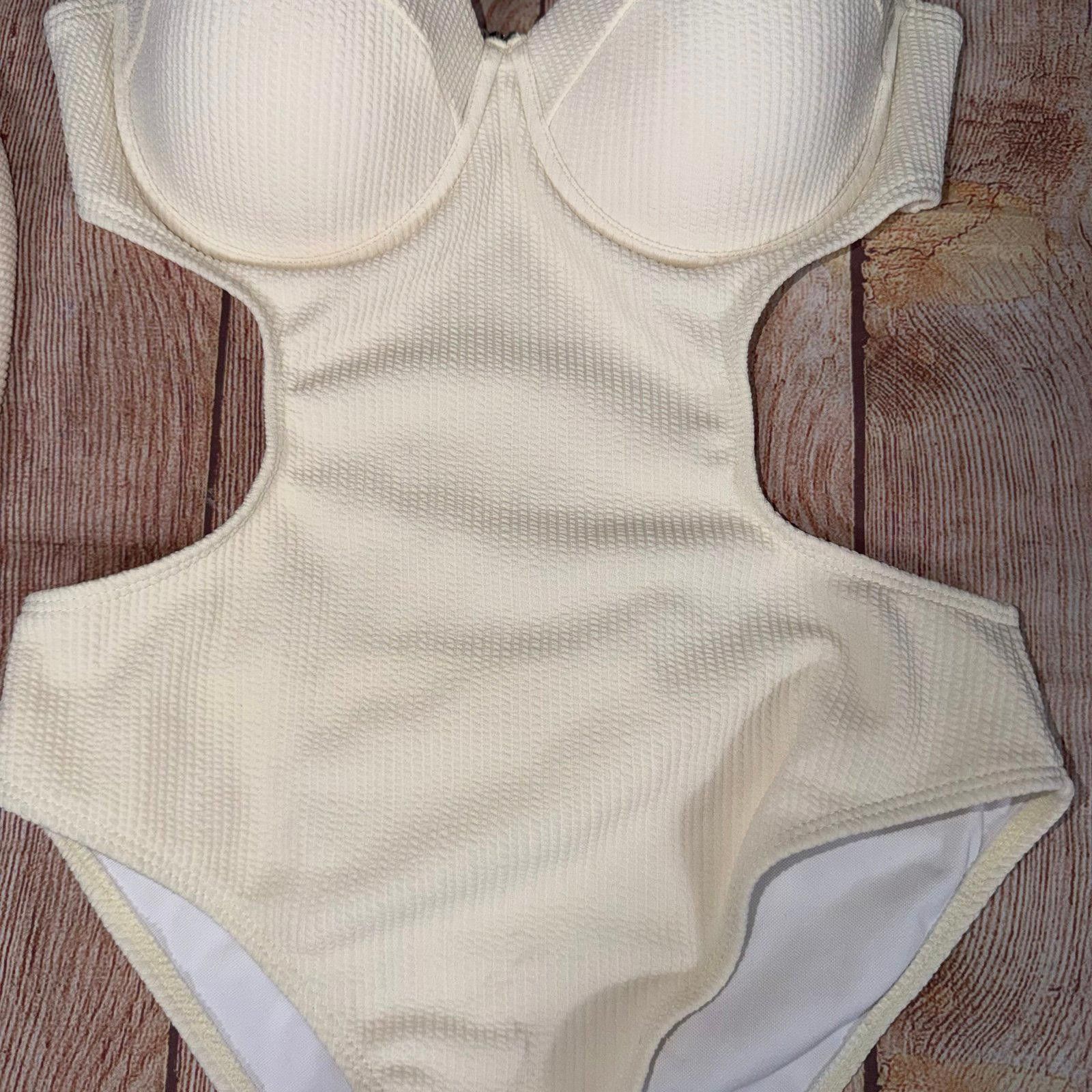 Other Small Textured Cream Cutout Underwire One-Piece Swimsuit Size ONE SIZE - 3 Thumbnail
