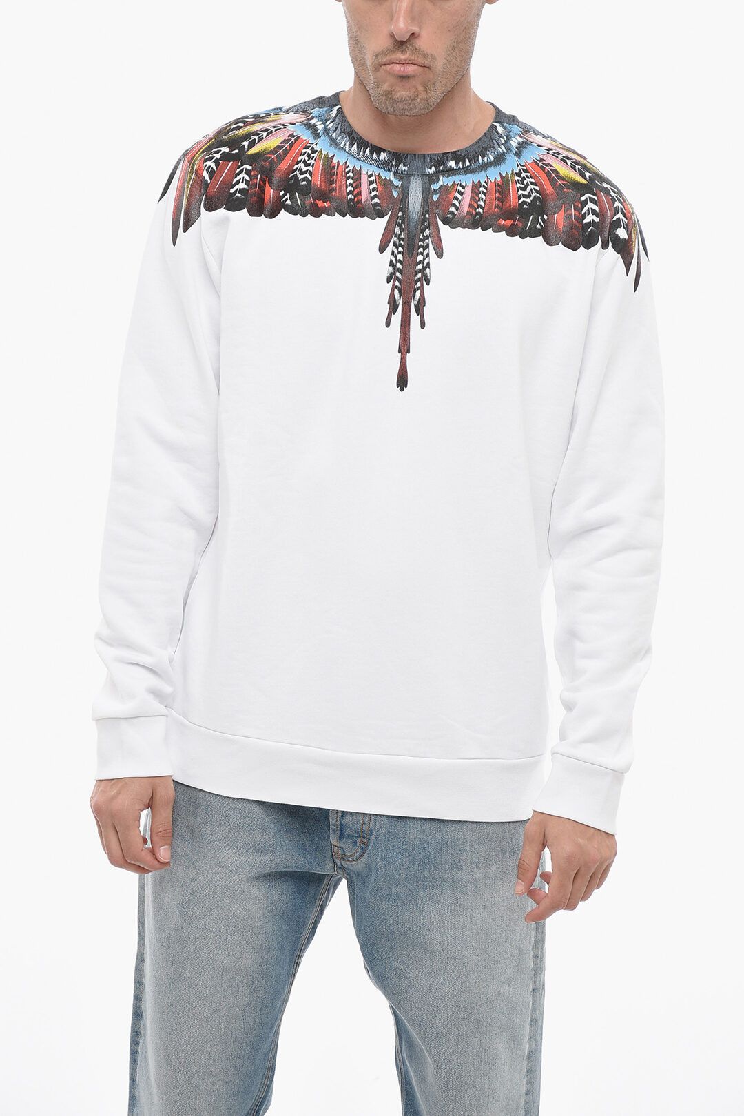 image of Marcelo Burlon Og1Mm0424 Printed Grizzly Wings Sweatshirt In White, Men's (Size Large)
