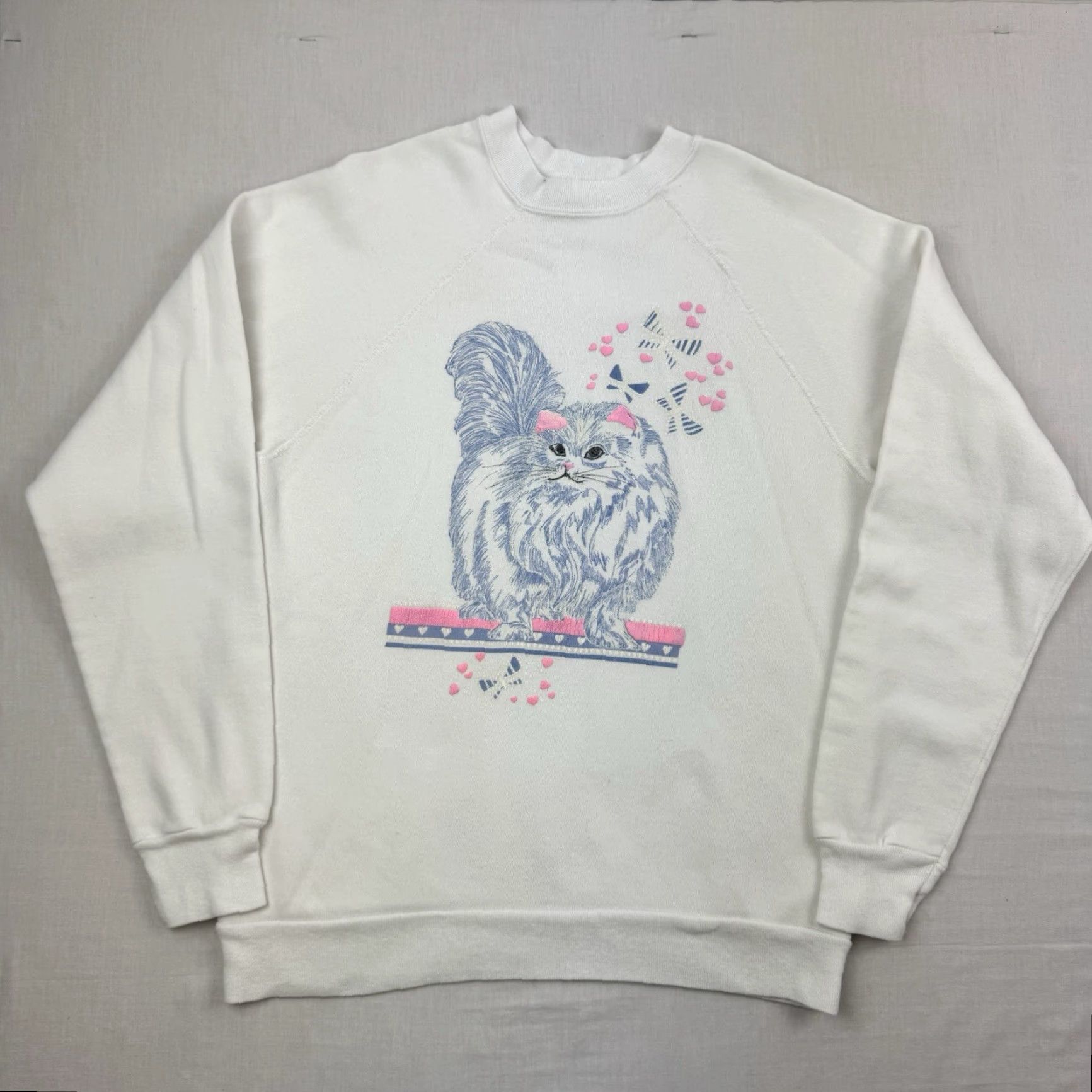 Vintage Vintage Artex Cat Sweatshirt Adult Large Pullover 1980s White Activewear Womens Size L / US 10 / IT 46 - 2 Thumbnail