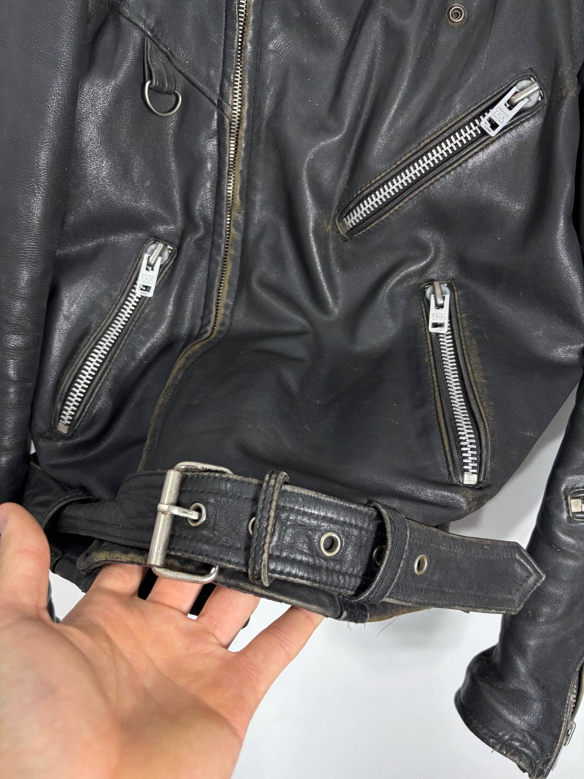 Vintage Vintage IXS Assymetrical Faded Distressed Leather Jacket Size US M / EU 48-50 / 2 - 12 Thumbnail