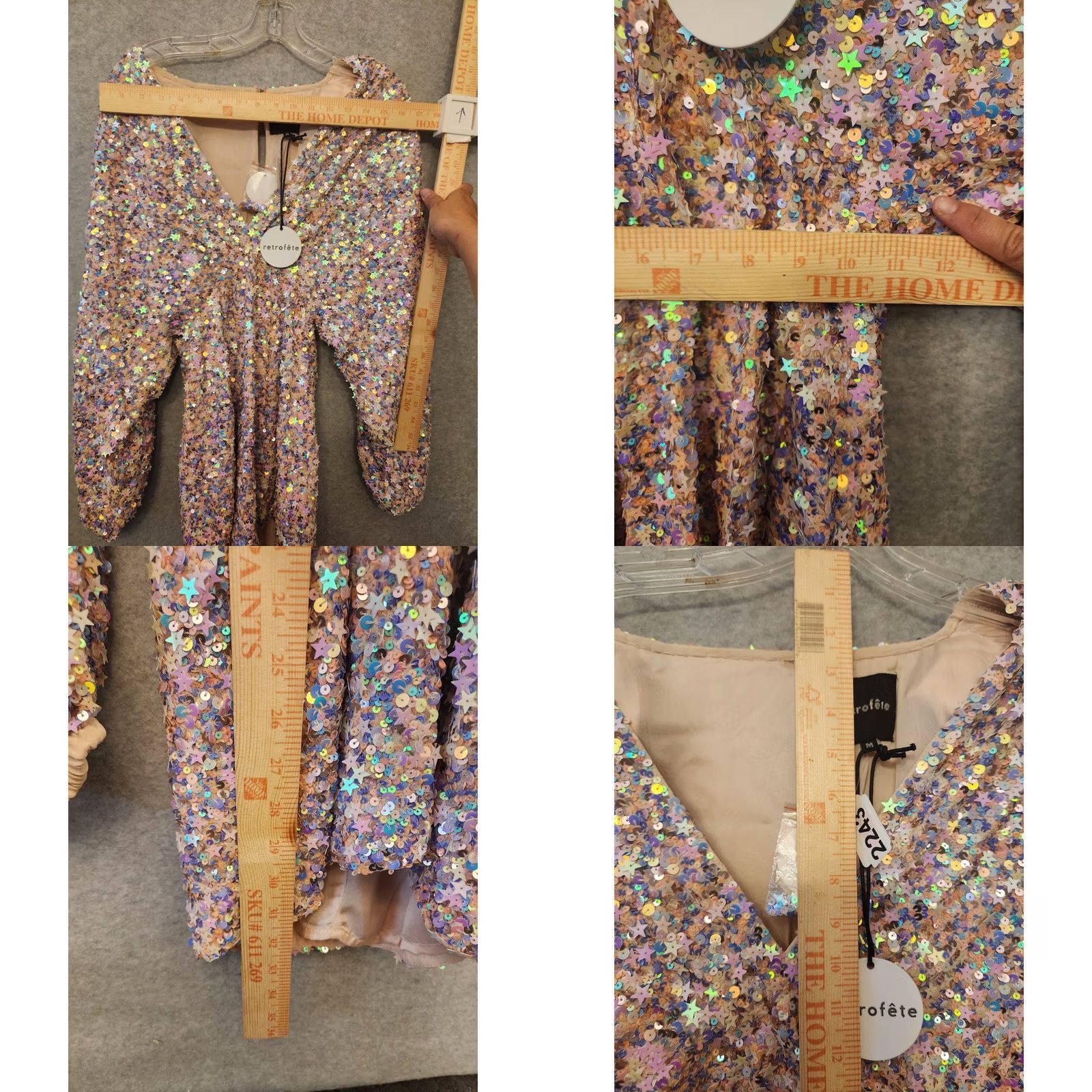 Vintage VINTAGE Retrofete Dress M Womens Short V-Neck Puff Sleeve Sequin Star Embellished Tutti Frutti Paillette Party/Cocktail Size M / US 6-8 / IT 42-44 - 9 Thumbnail