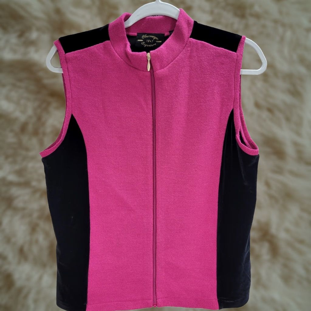 Obermeyer VINTAGE Women's Obermeyer Velvet Wool Ski Vest Sleeveless Pink Black Zip Up Lined Sz M Size M / US 6-8 / IT 42-44 - 1 Thumbnail