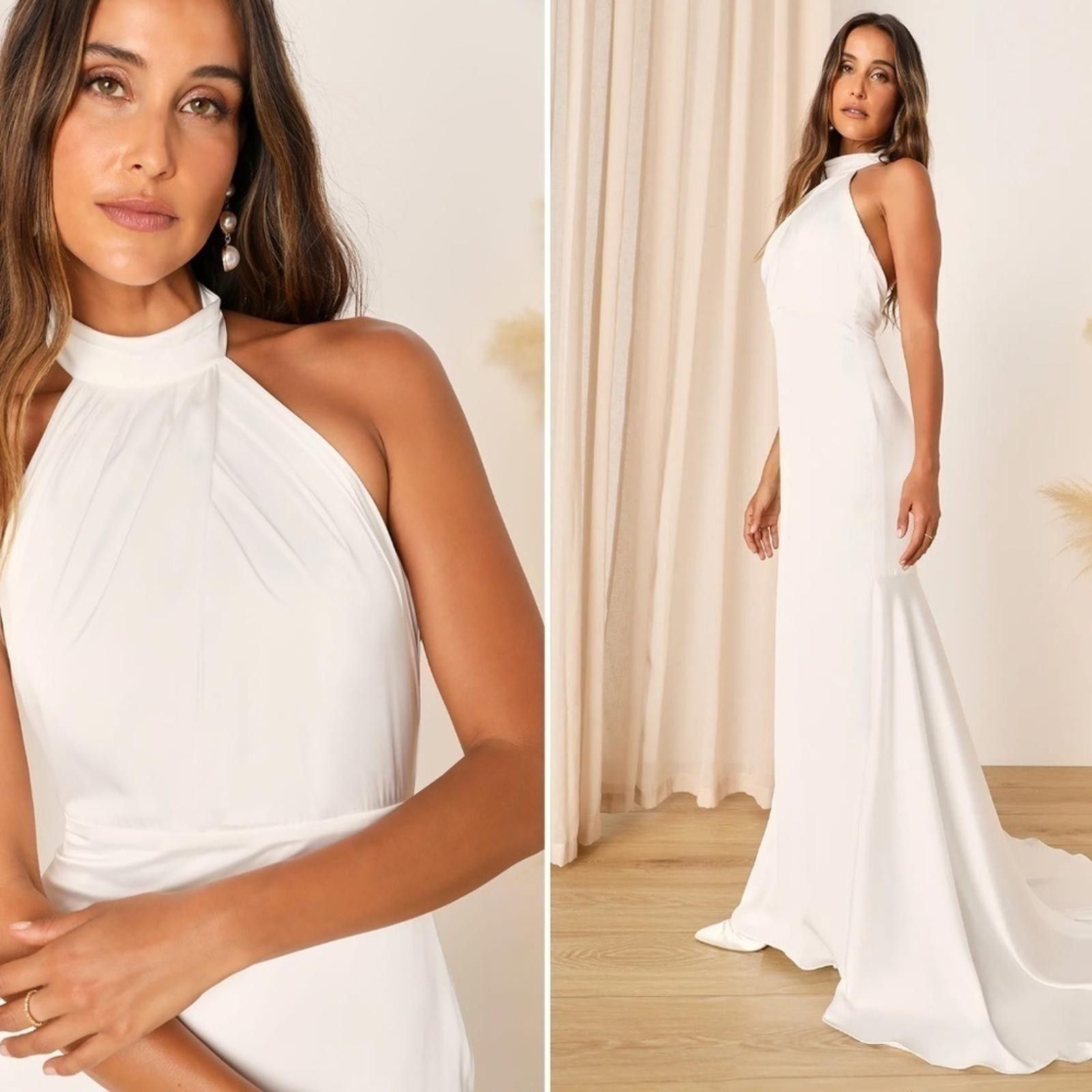 Lulus LULU's Bridal Elegant Satin Backless Classy Mermaid Gown Size M / US 6-8 / IT 42-44 - 3 Thumbnail