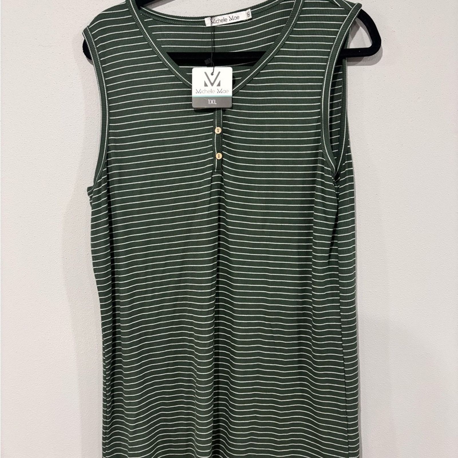 Other Michelle Mae Green Striped Women's Top - 1X Size XL / US 12-14 / IT 48-50 - 1 Thumbnail