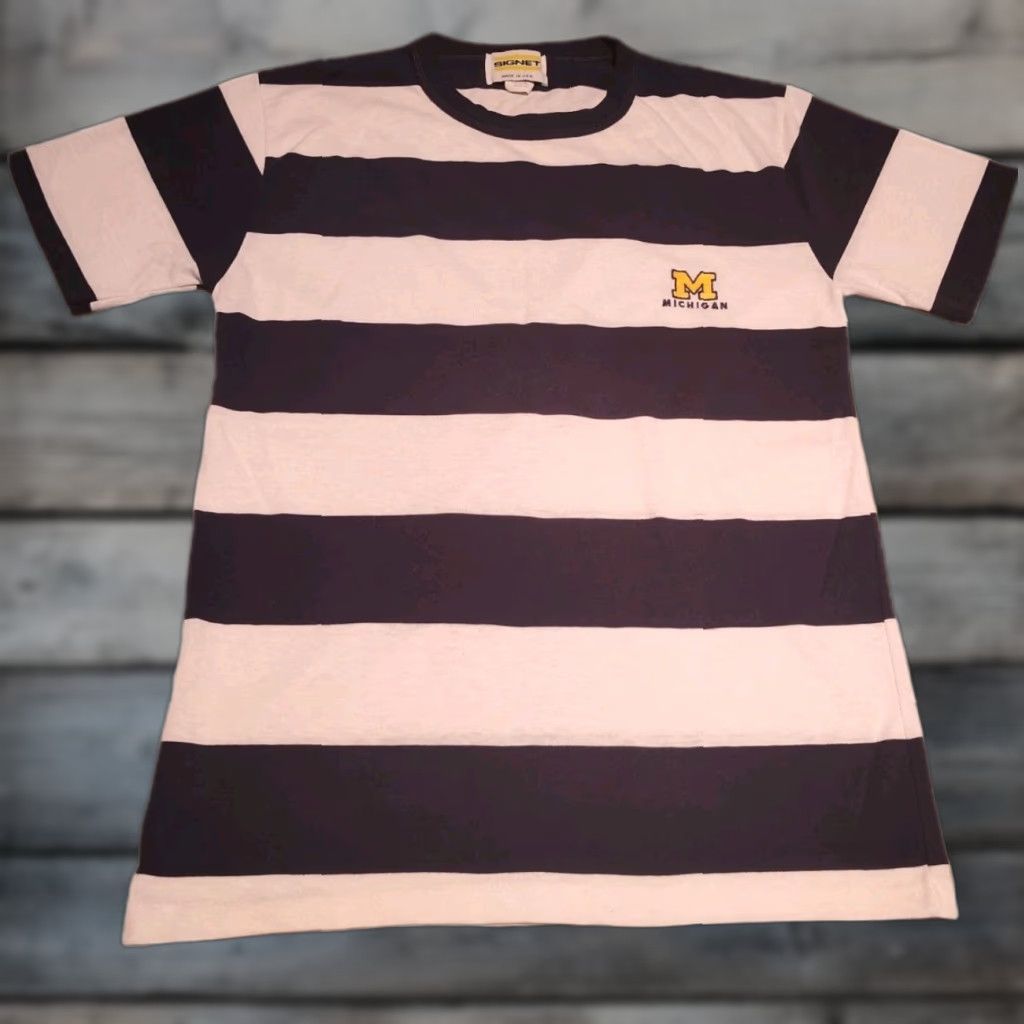 Vintage Vtg Signet Michigan Wolverines Striped Tee Shirt USA Made Single Stitch Size M Size US M / EU 48-50 / 2 - 1 Thumbnail