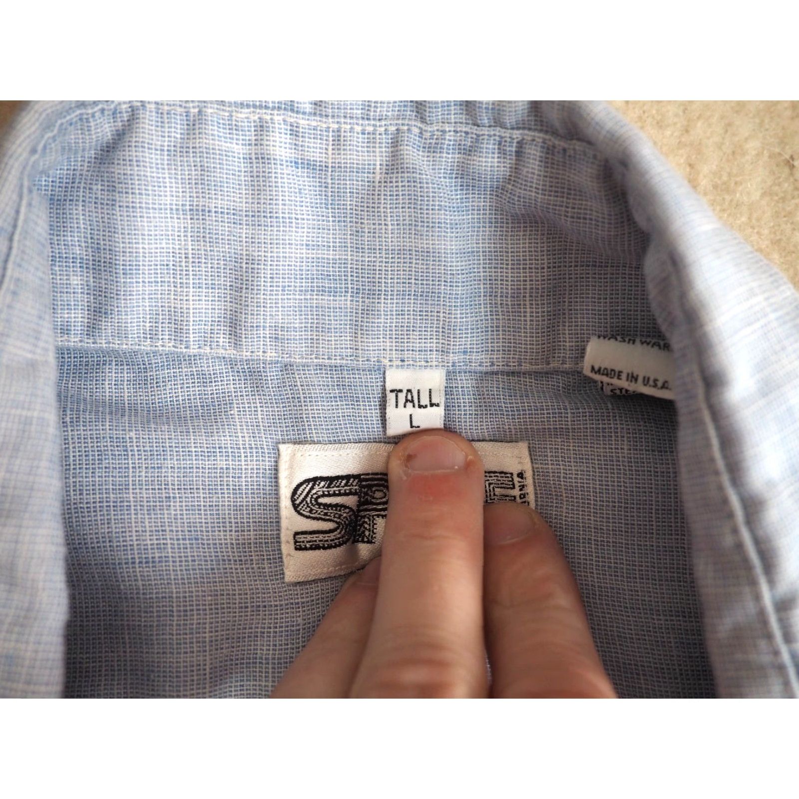 Vintage VTG 70s Spire California Blue Chambray Polycotton Shirt Men LT Long Sleeve Pocket Button Size US L / EU 52-54 / 3 - 6 Thumbnail