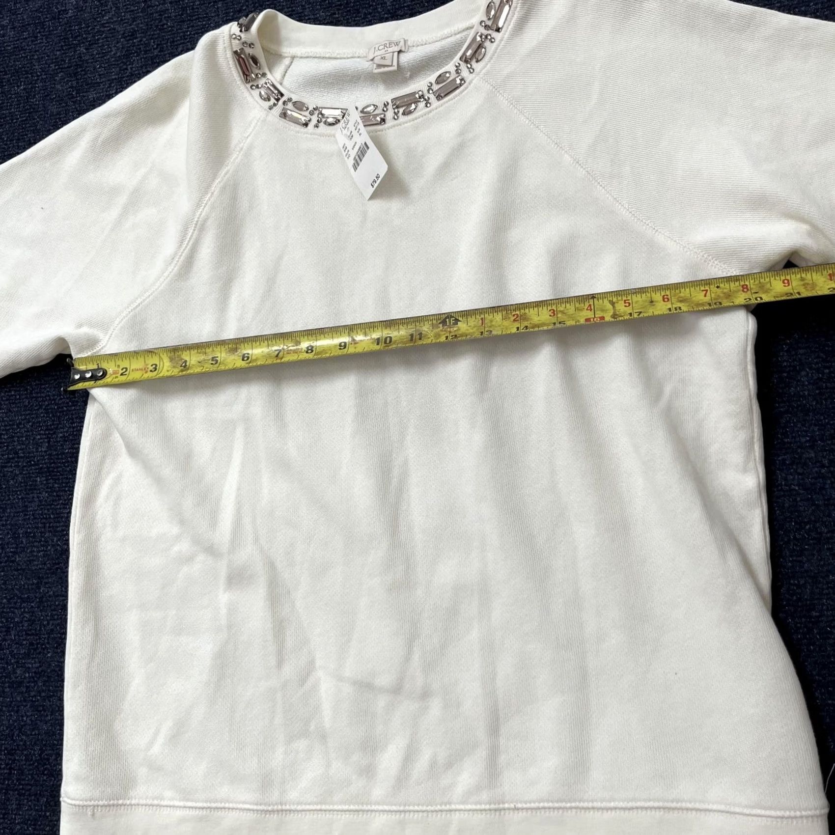 J.Crew J Crew Factory Sweater Womens XL White Jeweled Neck Cotton Short Sleeve Size XL / US 12-14 / IT 48-50 - 7 Thumbnail