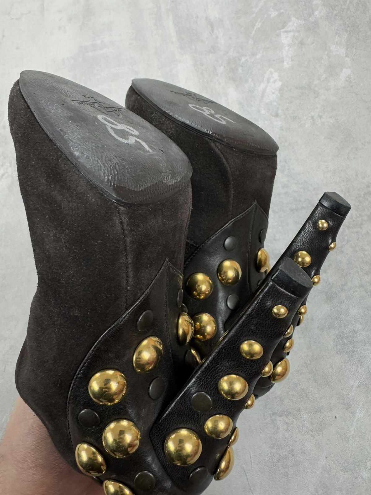 Gucci Gucci Suede Heels Leather Brown Studded Shoes 208394 Size US 6 / IT 36 - 12 Thumbnail