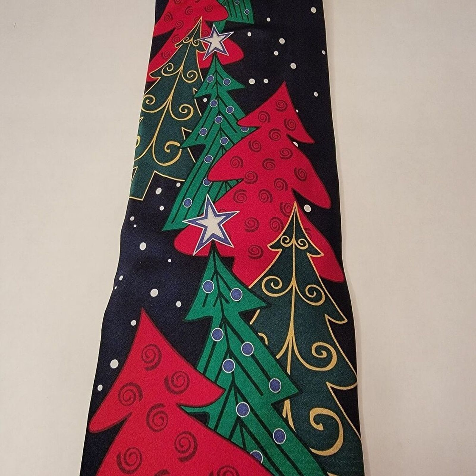 Other Holidays Christmas Tie- Red and Green Trees- All Silk Size ONE SIZE - 1 Thumbnail